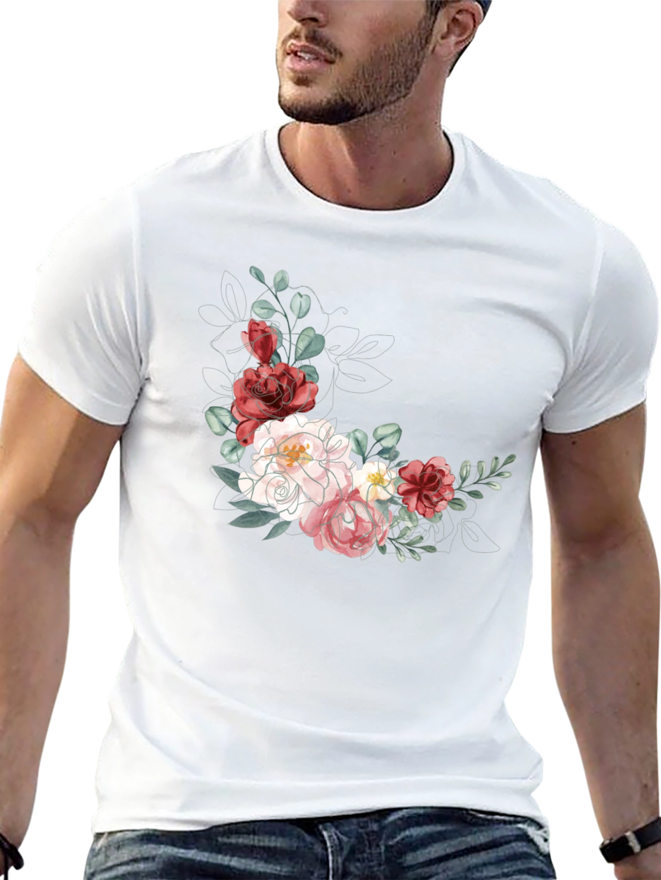 Floral T-Shirt: Elegant Flower Design Black Tee