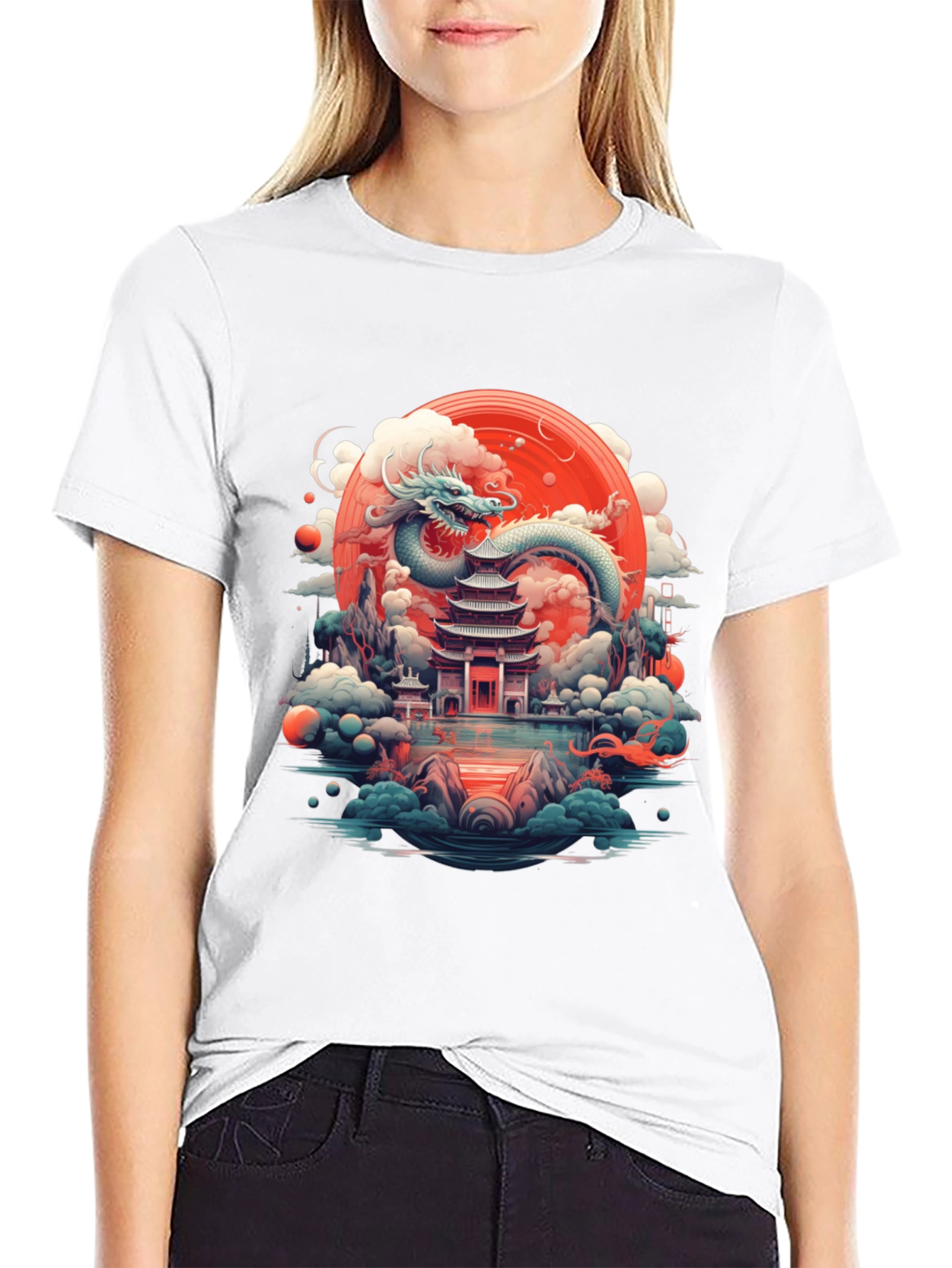 Dragon & Pagoda Graphic Tee - Black