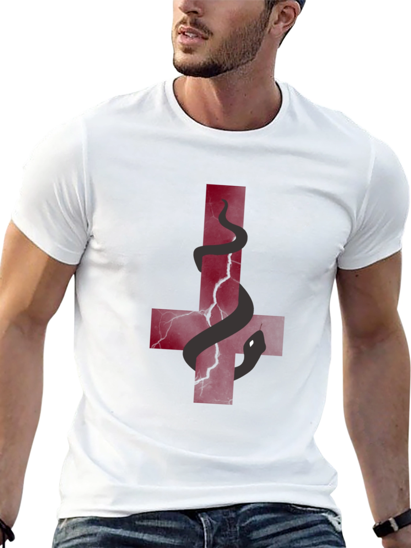 Inverted Cross Snake Graphic Tee - Black Cotton