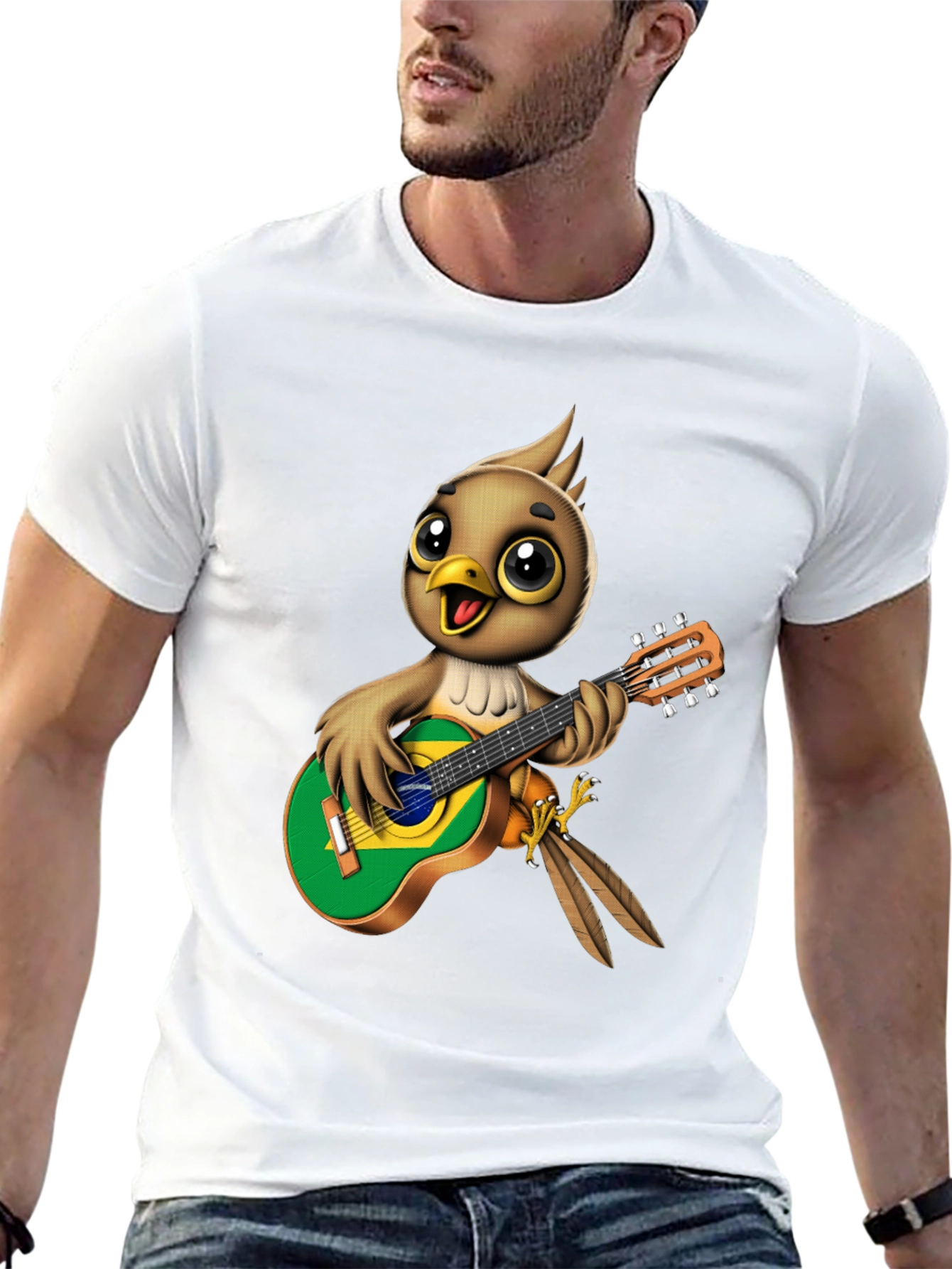 Bird Playing Guitar T-Shirt - Novelty Music Tee