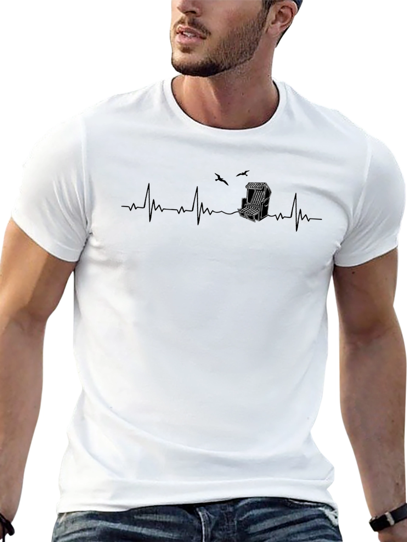 Heartbeat Beach Chair Graphic Tee - Black