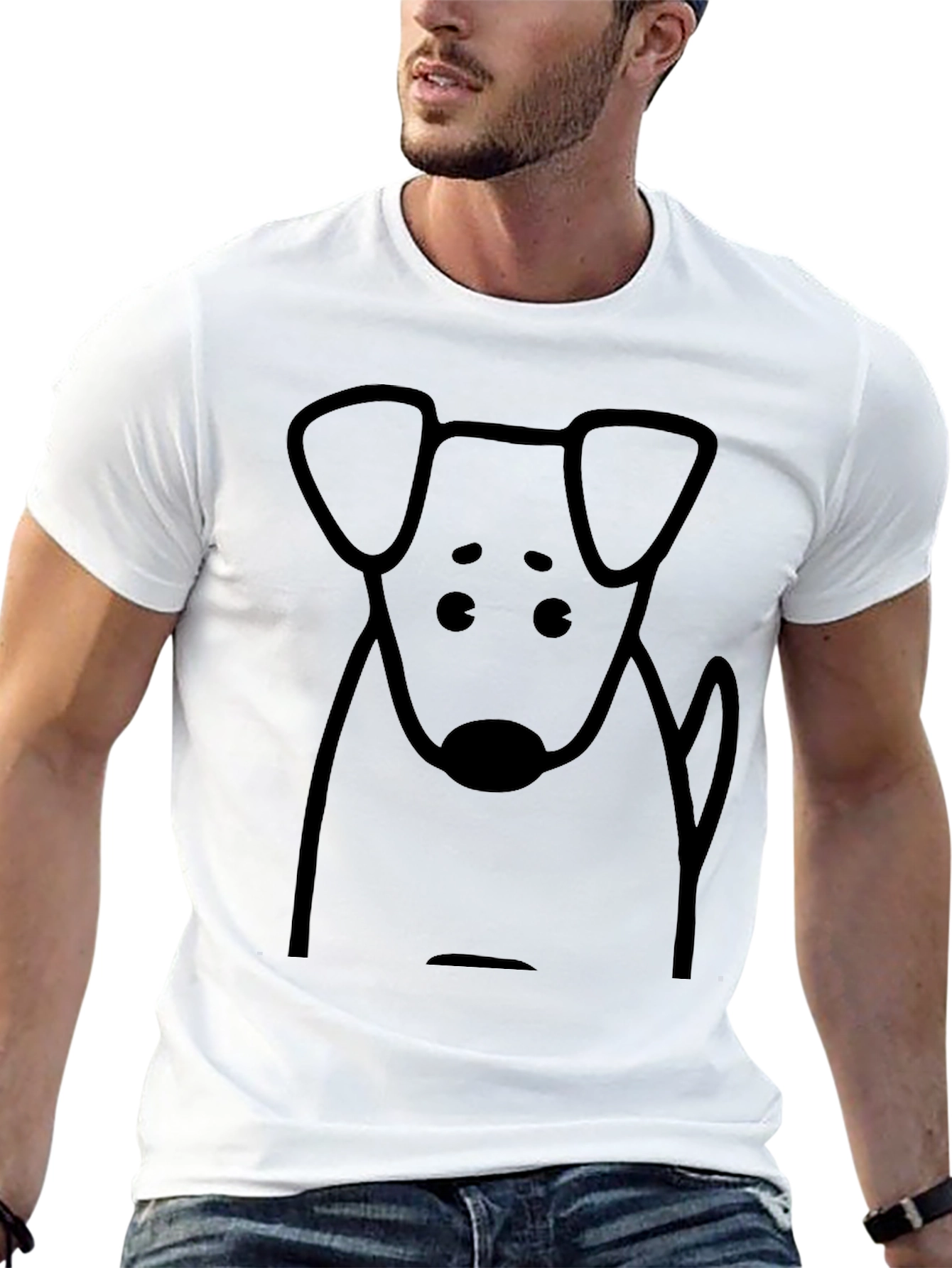 Dog Graphic Print T-Shirt - Casual Black Tee