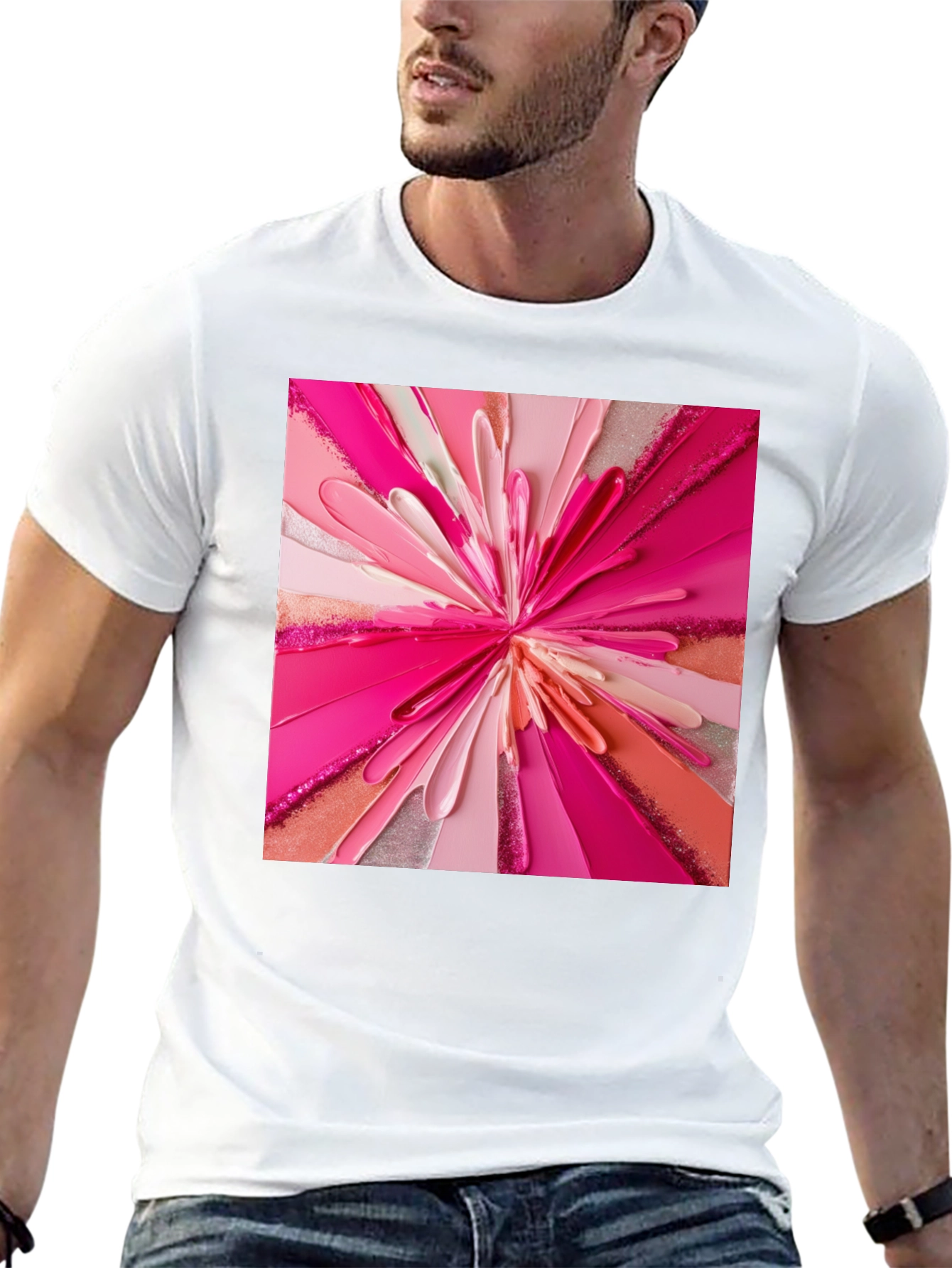 Abstract Pink Burst Graphic Tee - Modern Art Shirt