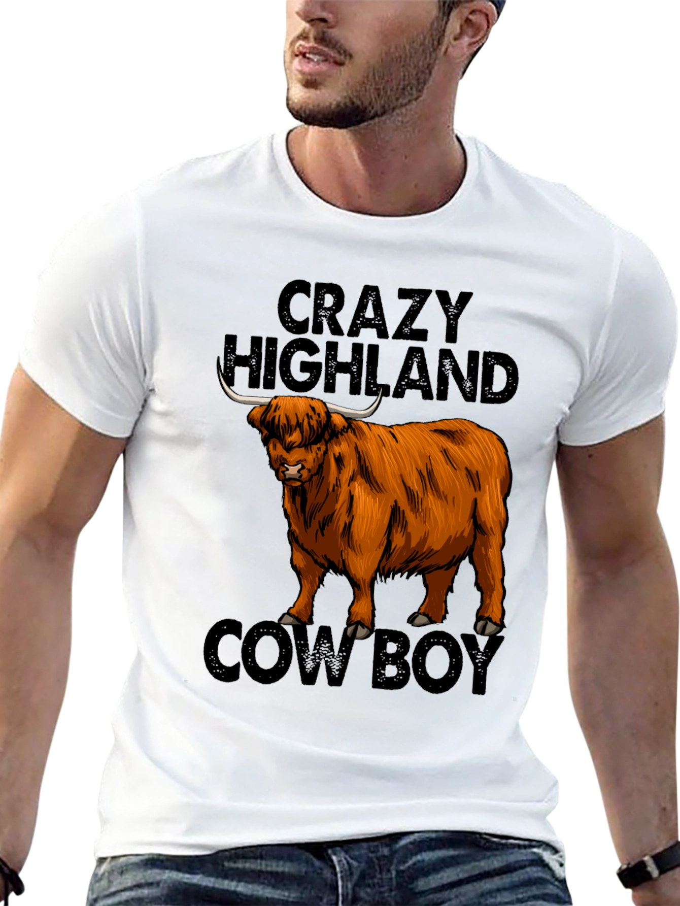 Crazy Highland Cowboy Graphic T-Shirt