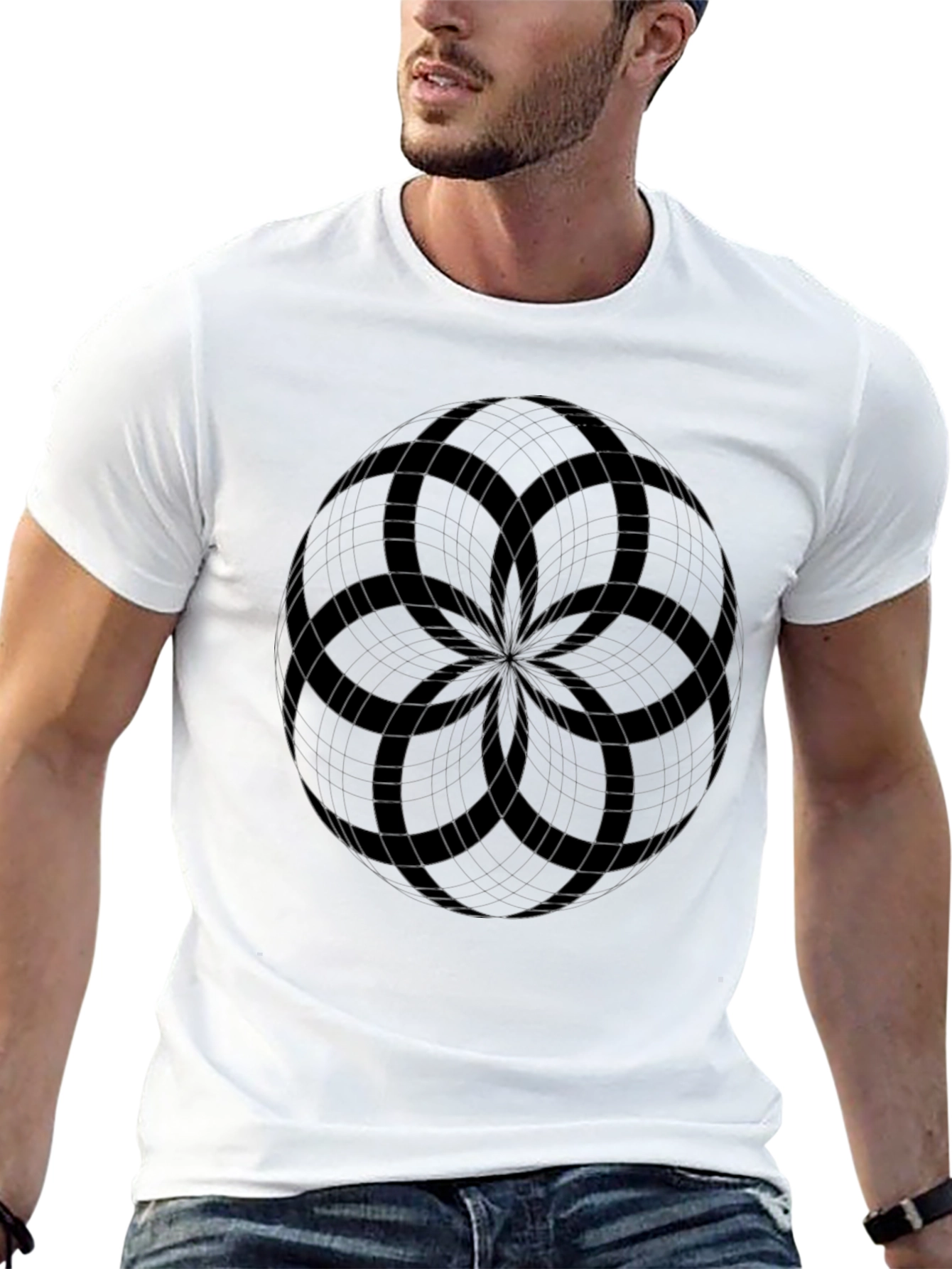 Geometric Flower of Life Mens Black T-Shirt