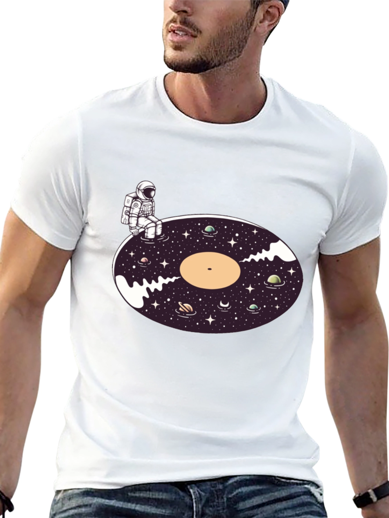 Astronaut Galaxy Vinyl Record T-Shirt