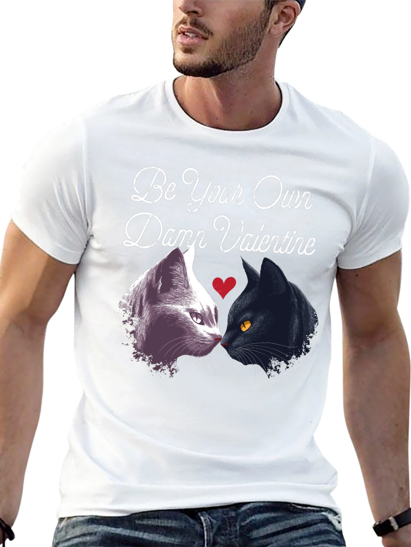Be Your Own Damn Valentine Black Cat Graphic T-Shirt