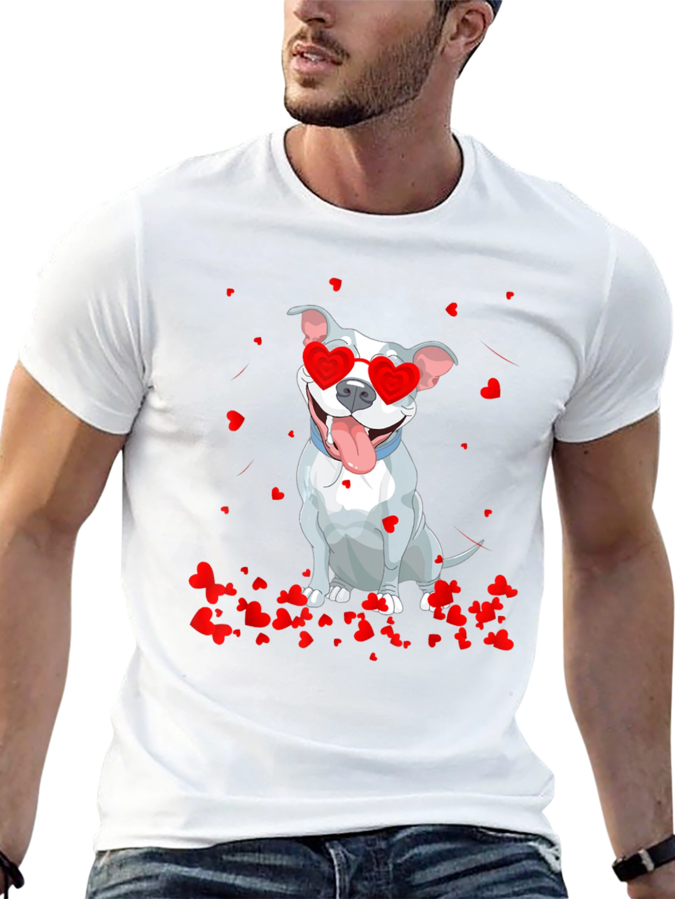Pitbull Valentine T-Shirt - Heart Glasses