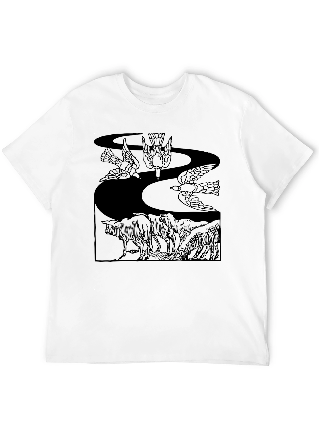 Black Graphic Tee - Birds & Wildlife Design