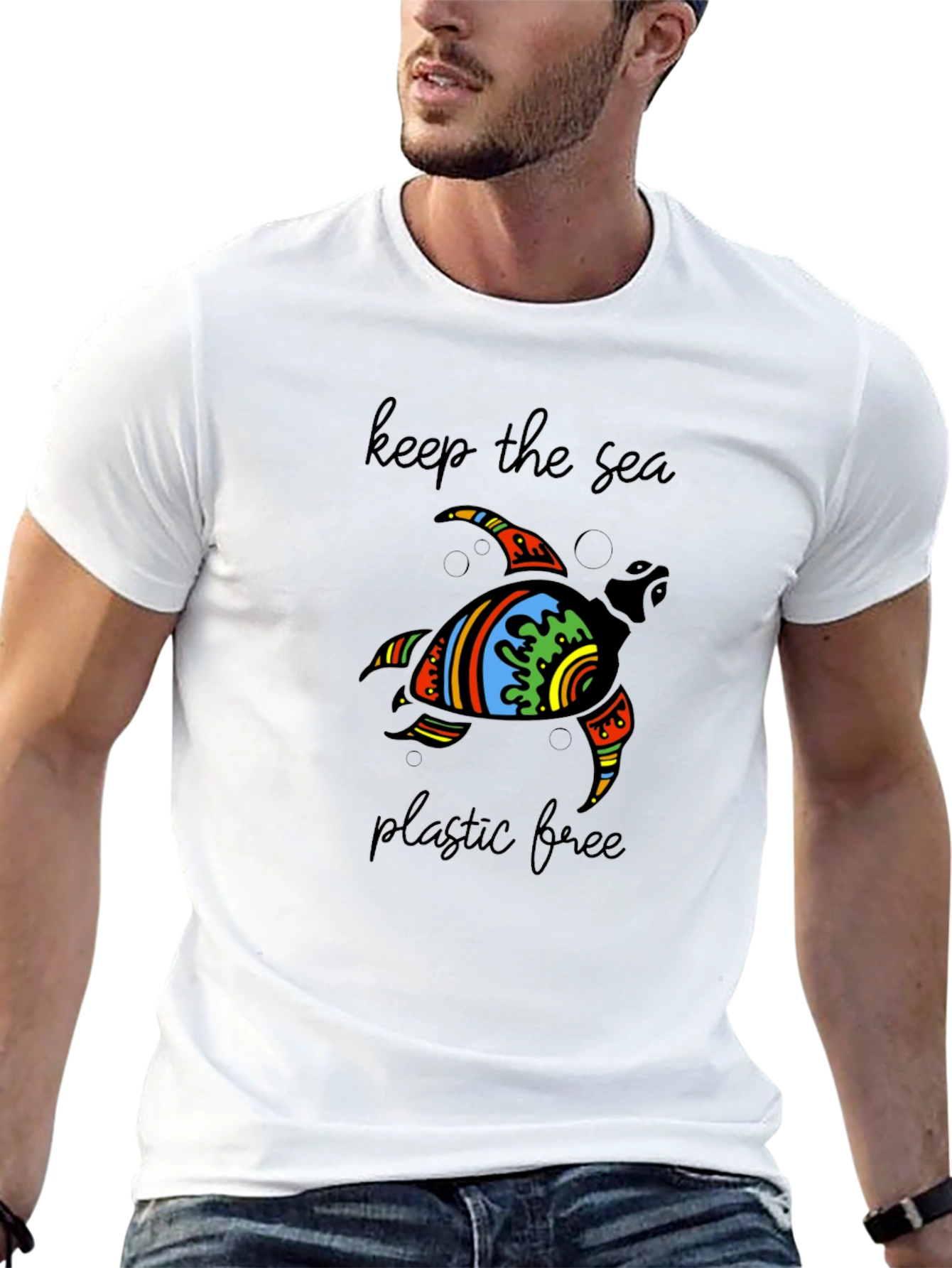 Keep the Sea Plastic Free Turtle Graphic T-Shirt