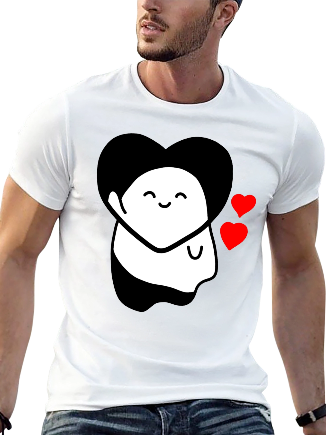 Cute Ghost With Heart Graphic Black T-Shirt