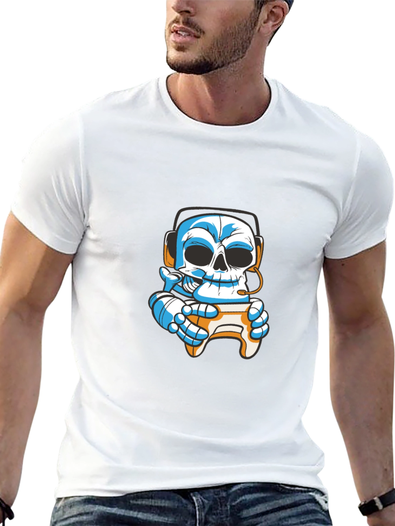 Gamer Skull T-Shirt - Black Cotton Graphic Tee