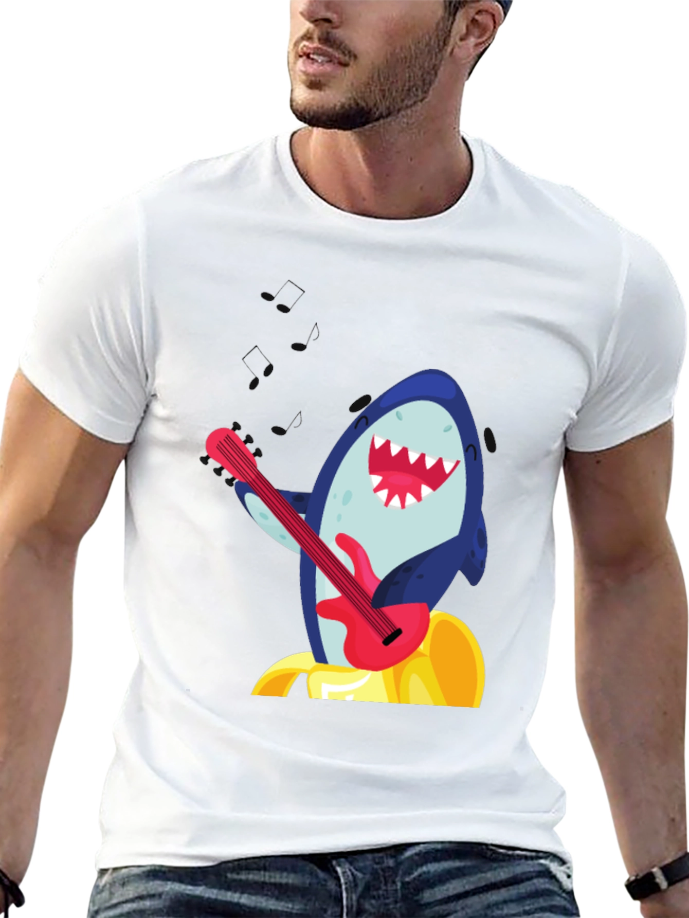 Shark Guitarist Graphic Tee - Black Cotton Blend