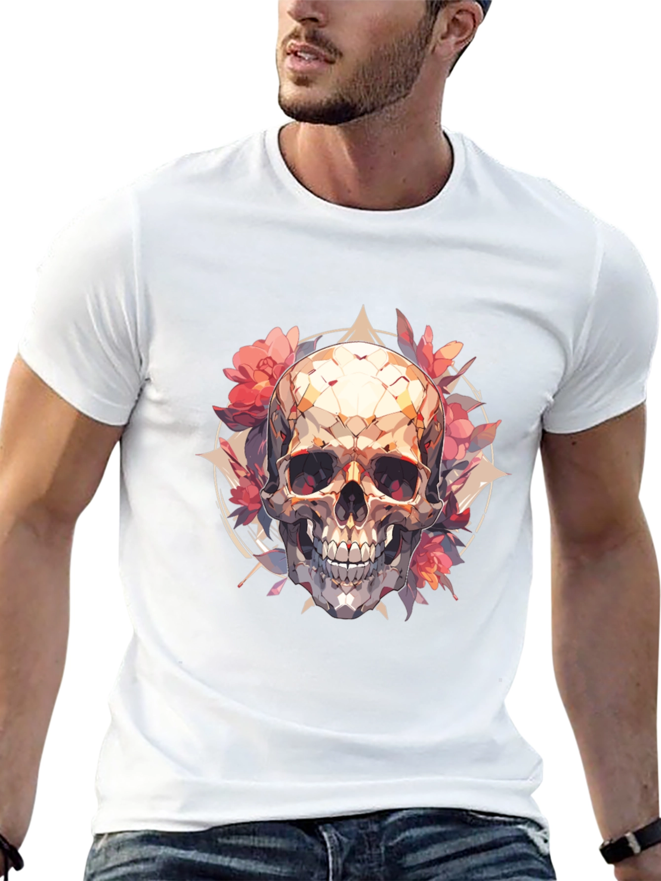 Skull & Floral Graphic Tee - Black