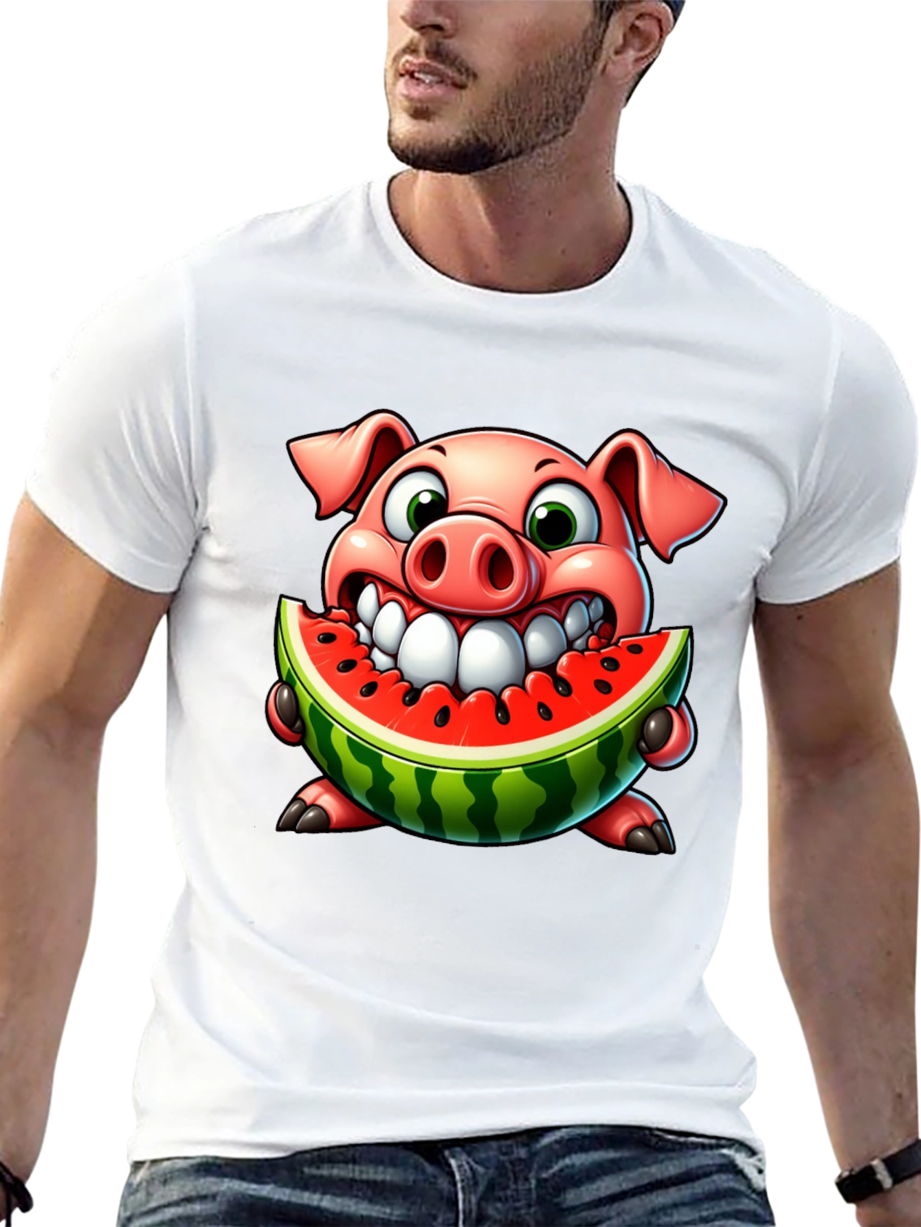 Pig Eating Watermelon Graphic Tee