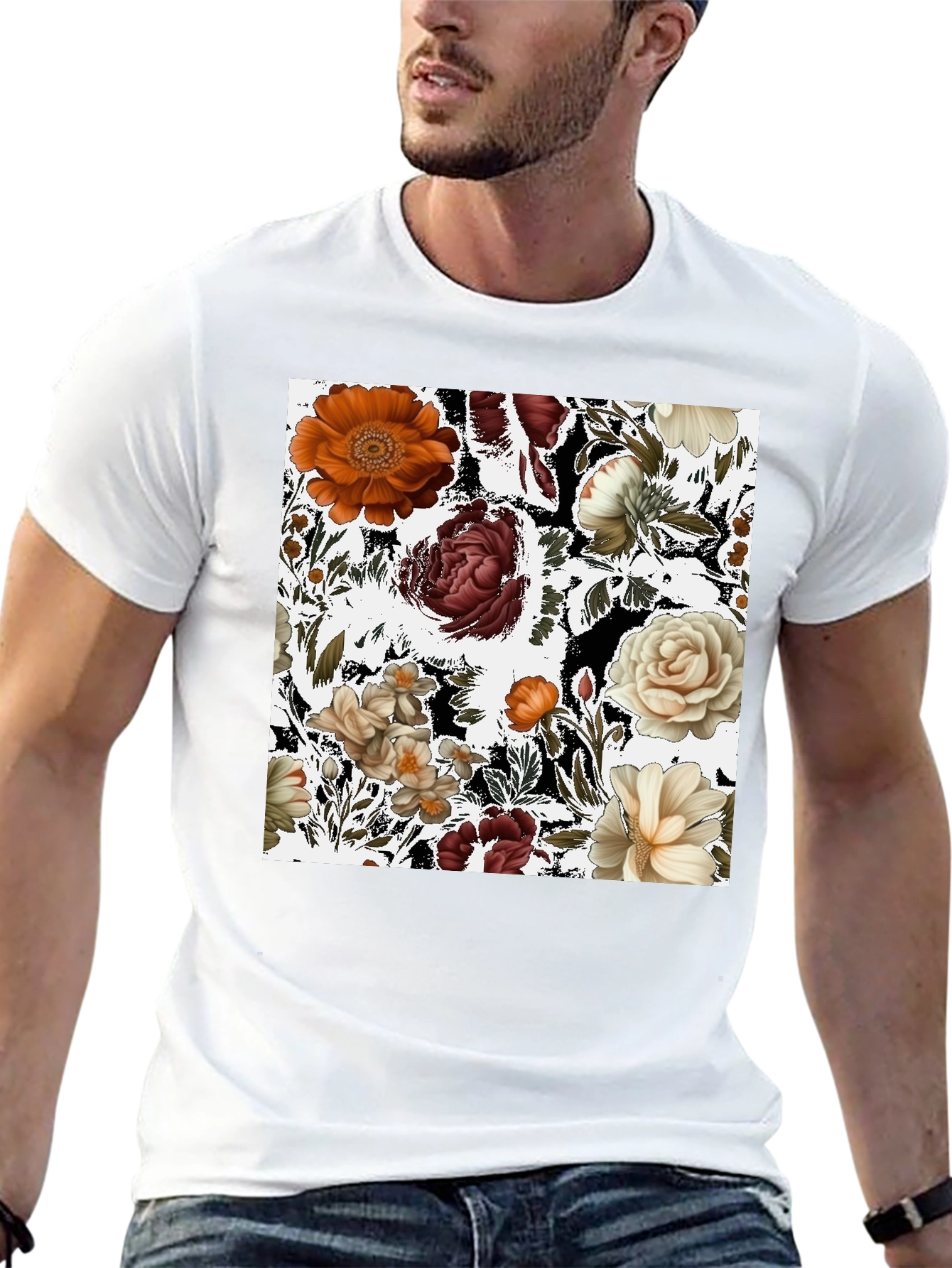 Floral Print Black T-Shirt