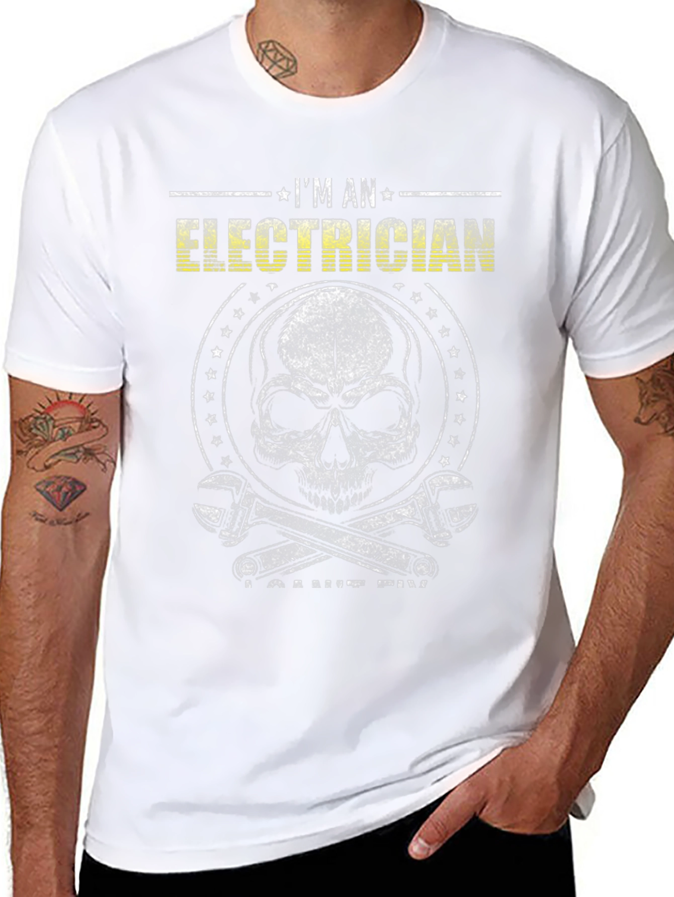 Electrician Skull Graphic T-Shirt - Mens Black Tee