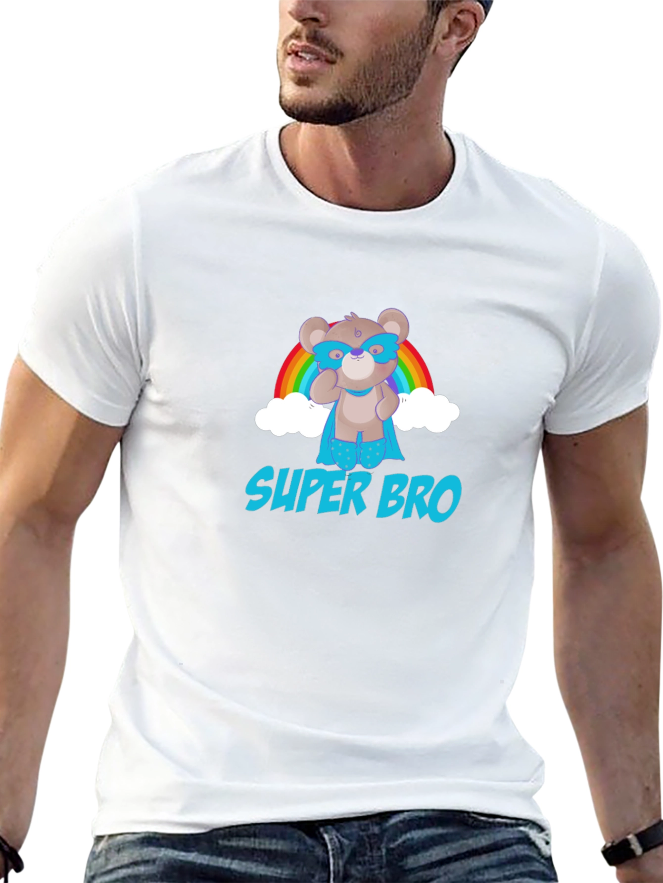 Super Bro Bear Rainbow Graphic T-Shirt
