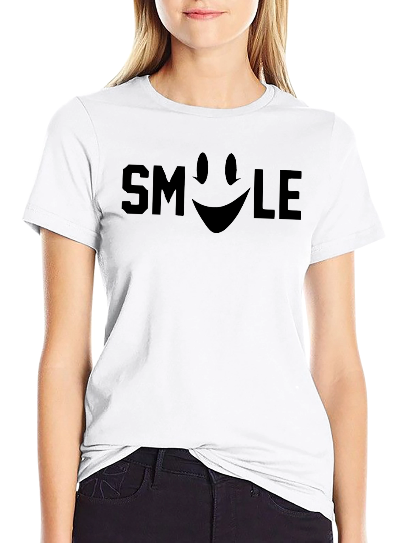 Smile Graphic T-Shirt - Black Cotton Crew Neck Tee