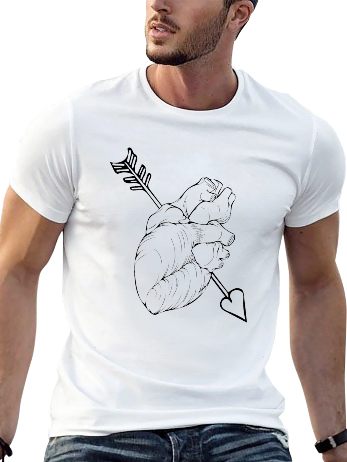 Heart Arrow Graphic Tee - Black Cotton Casual T-Shirt