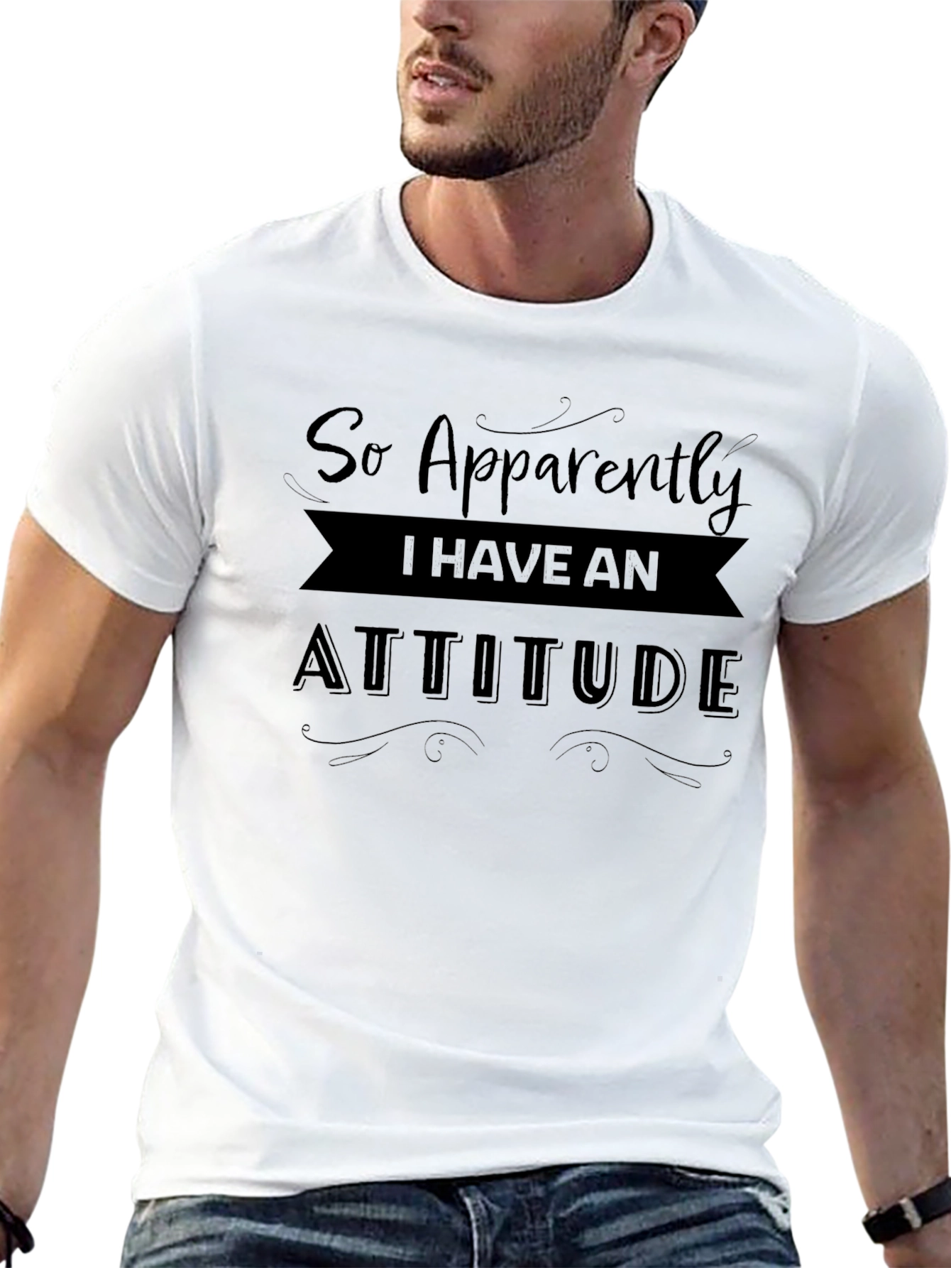 Attitude Graphic Print T-Shirt - Black