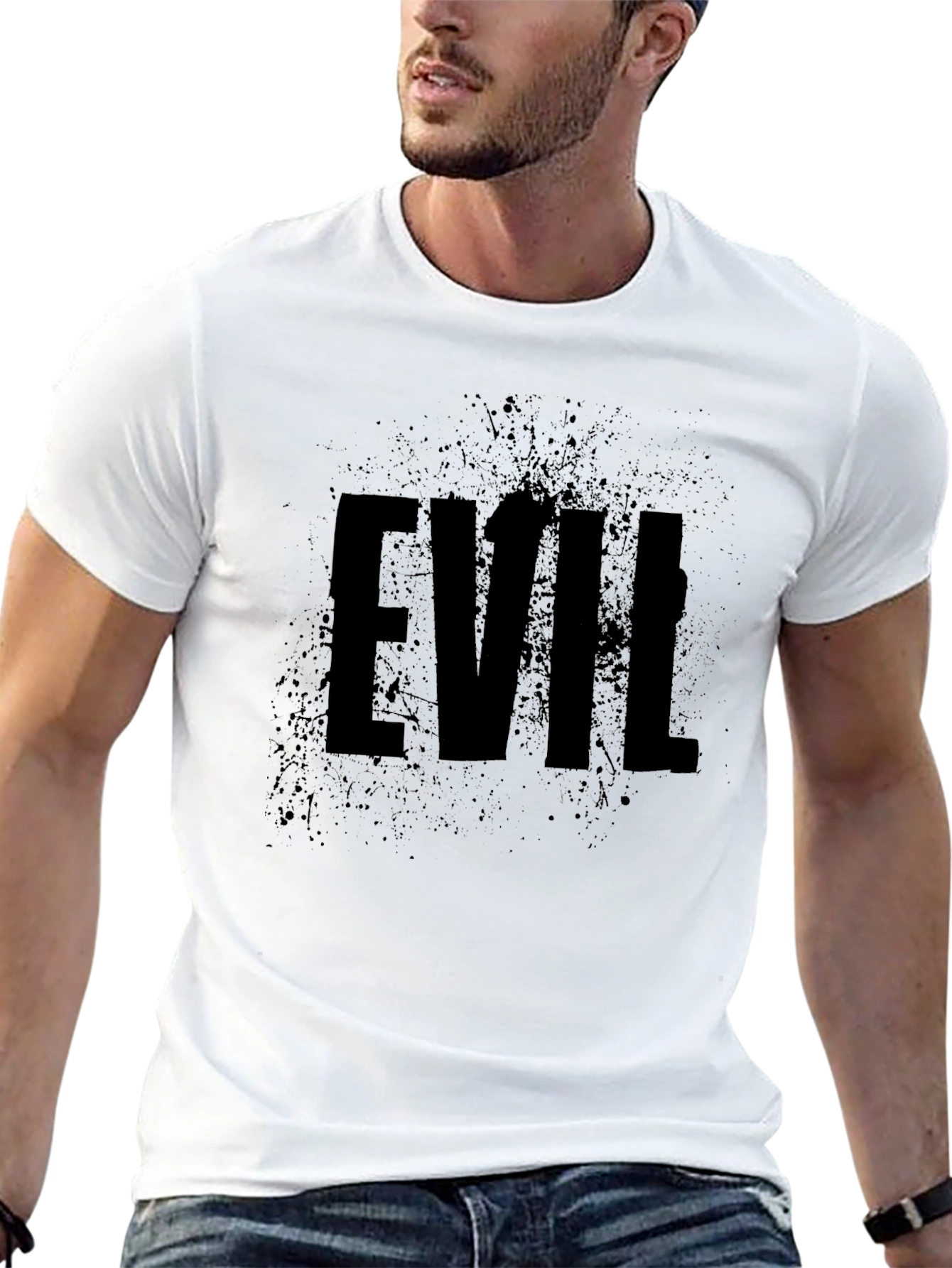 Mens Black EVIL Graphic Print Crew Neck T-Shirt