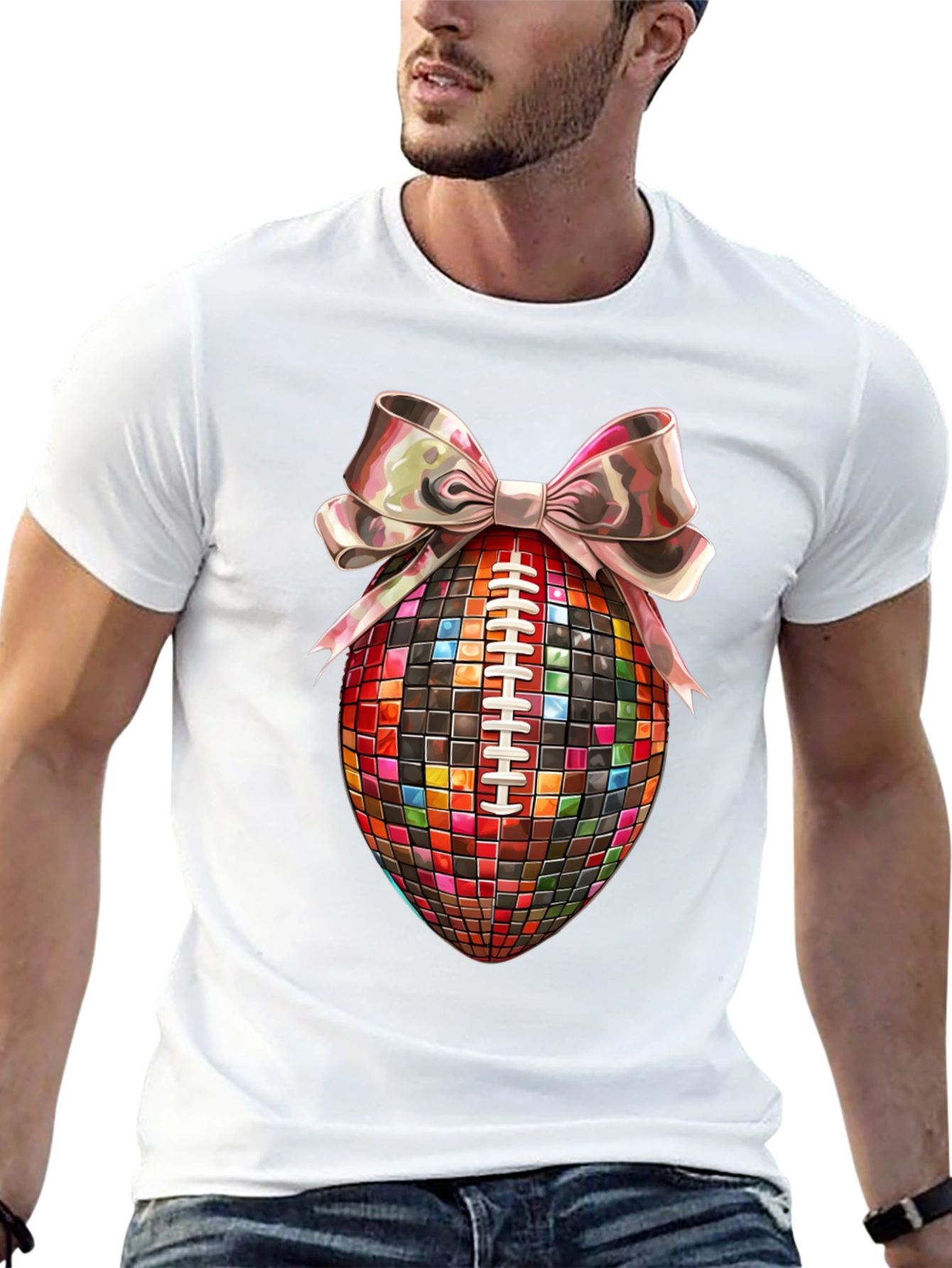 Disco Ball Football Bow T-Shirt