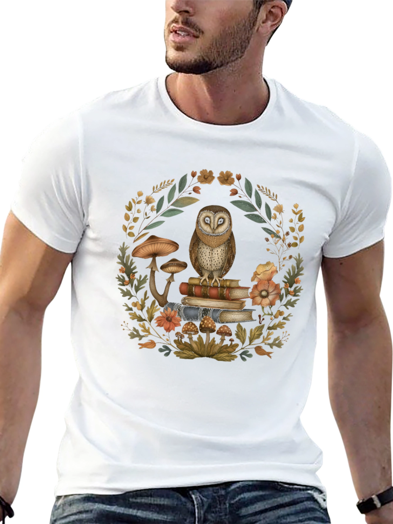Owl on Books T-Shirt - Nature Lover Tee