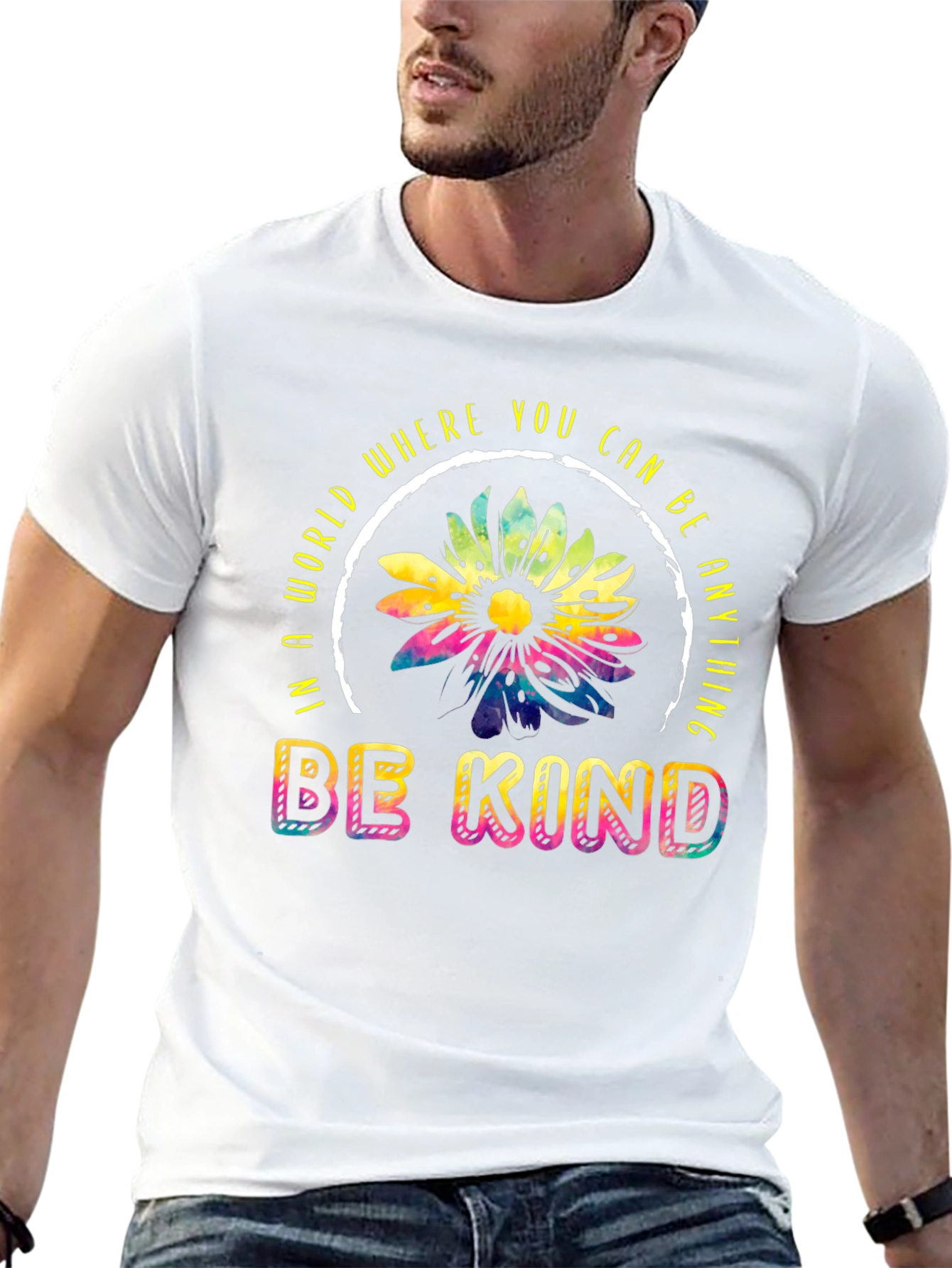 Be Kind T-Shirt - Rainbow Sunflower Design