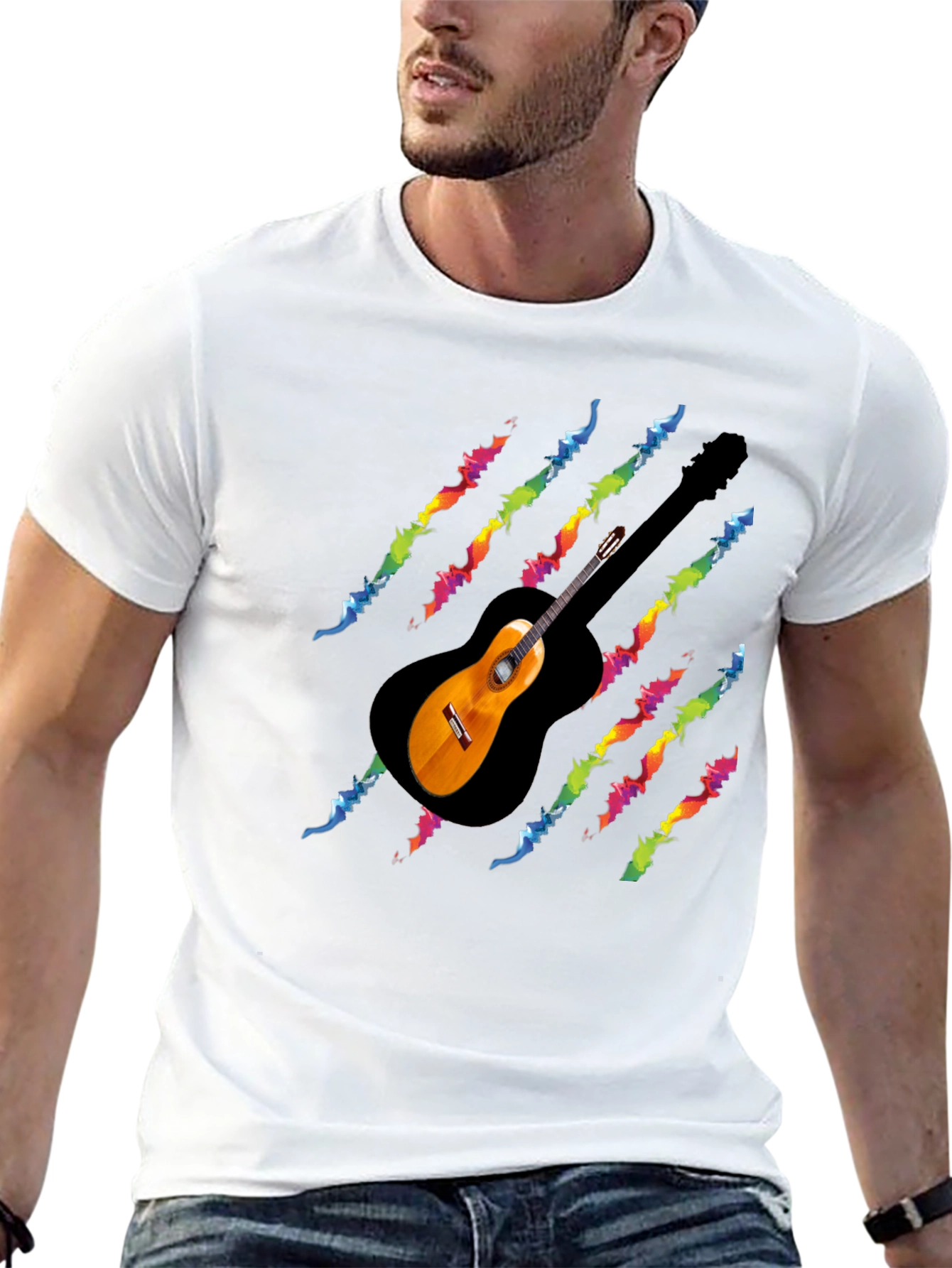 Guitar Rainbow Scratch T-Shirt - Black