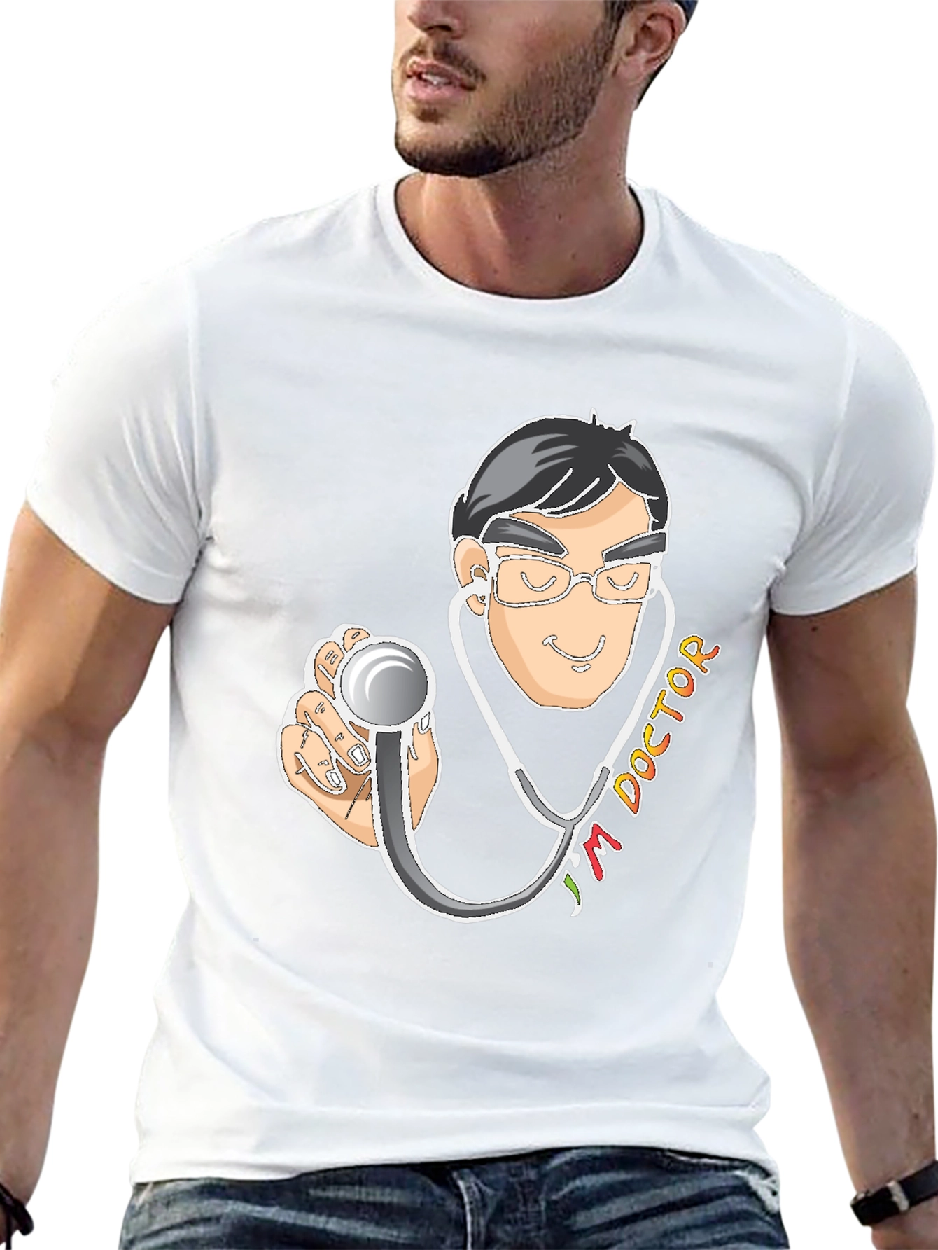 Doctor Cartoon Graphic Black T-Shirt
