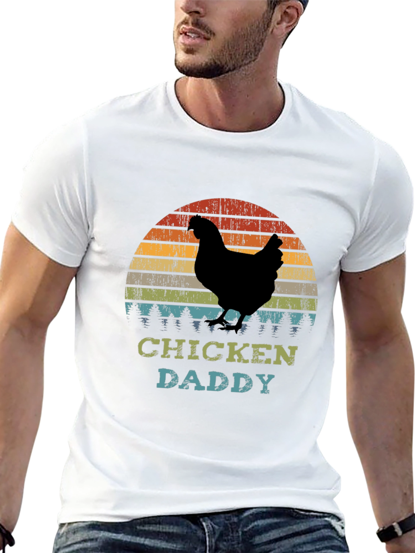 Chicken Daddy T-Shirt - Retro Sunset Farm Dad Tee