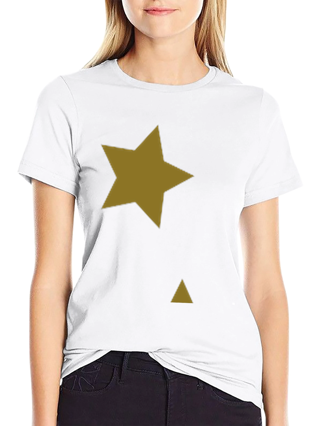 Black Tee with Gold Star & Triangle Graphic Print