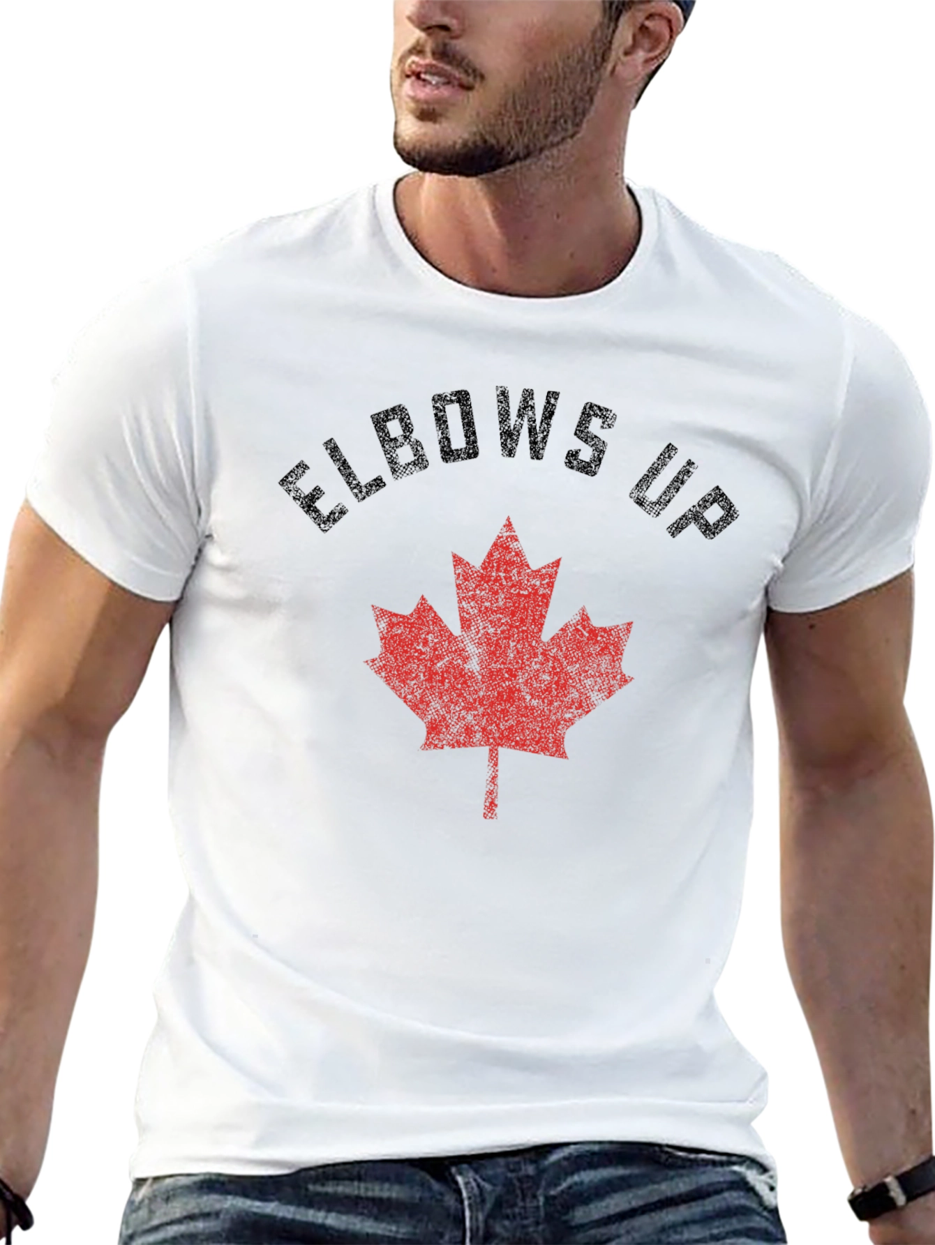 Elbows Up Maple Leaf Graphic Tee - Black