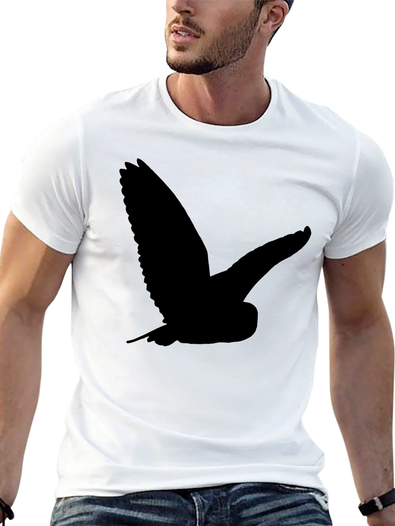 Mens Black T-Shirt with Owl Silhouette