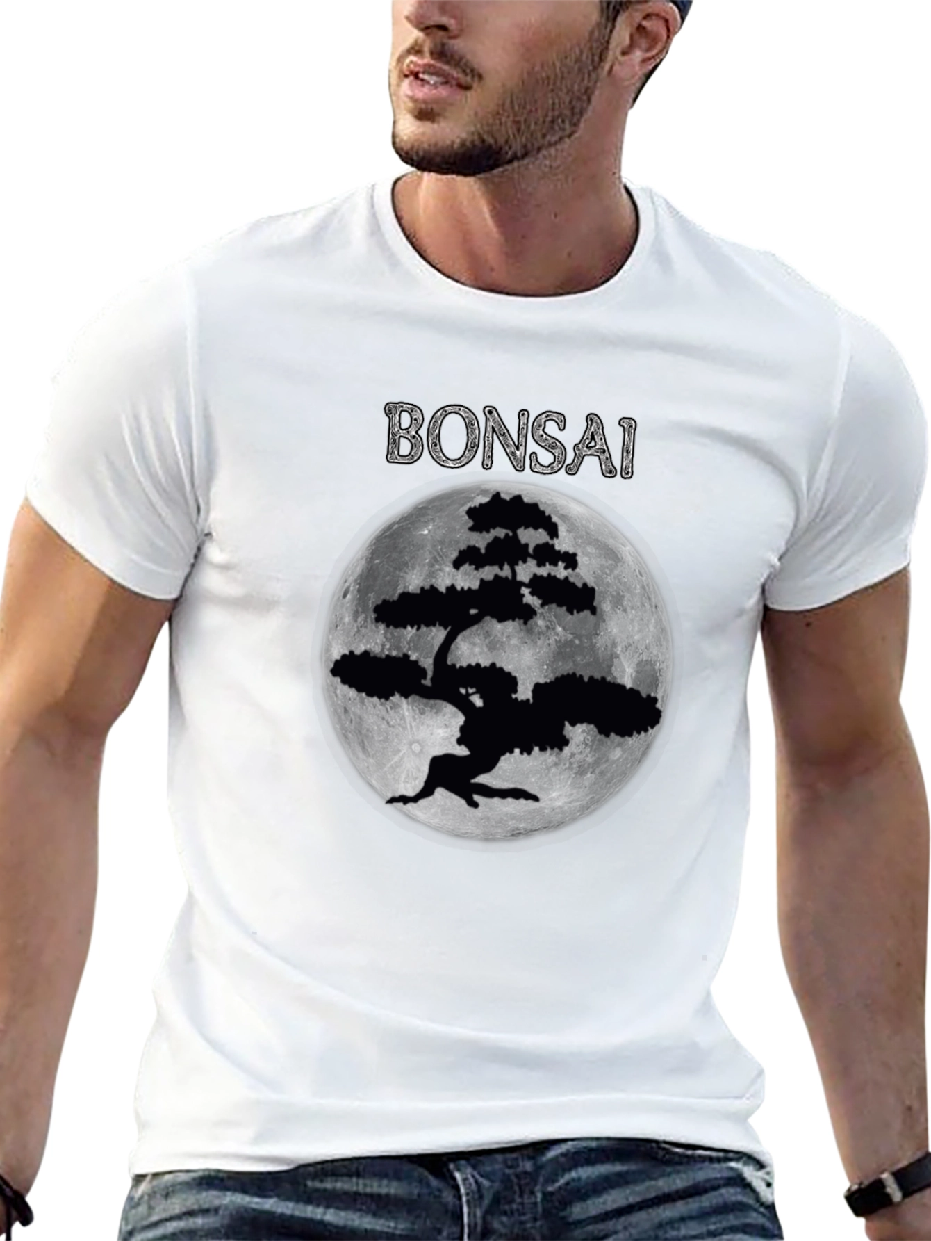 Bonsai Tree Moon Graphic T-Shirt - Black