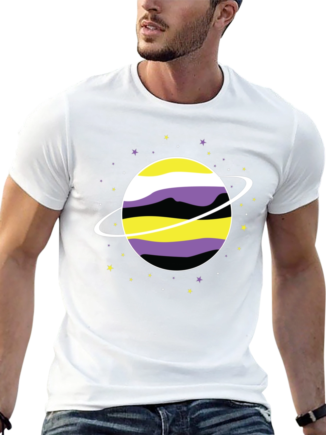 Nonbinary Pride Planet T-Shirt - Black Unisex