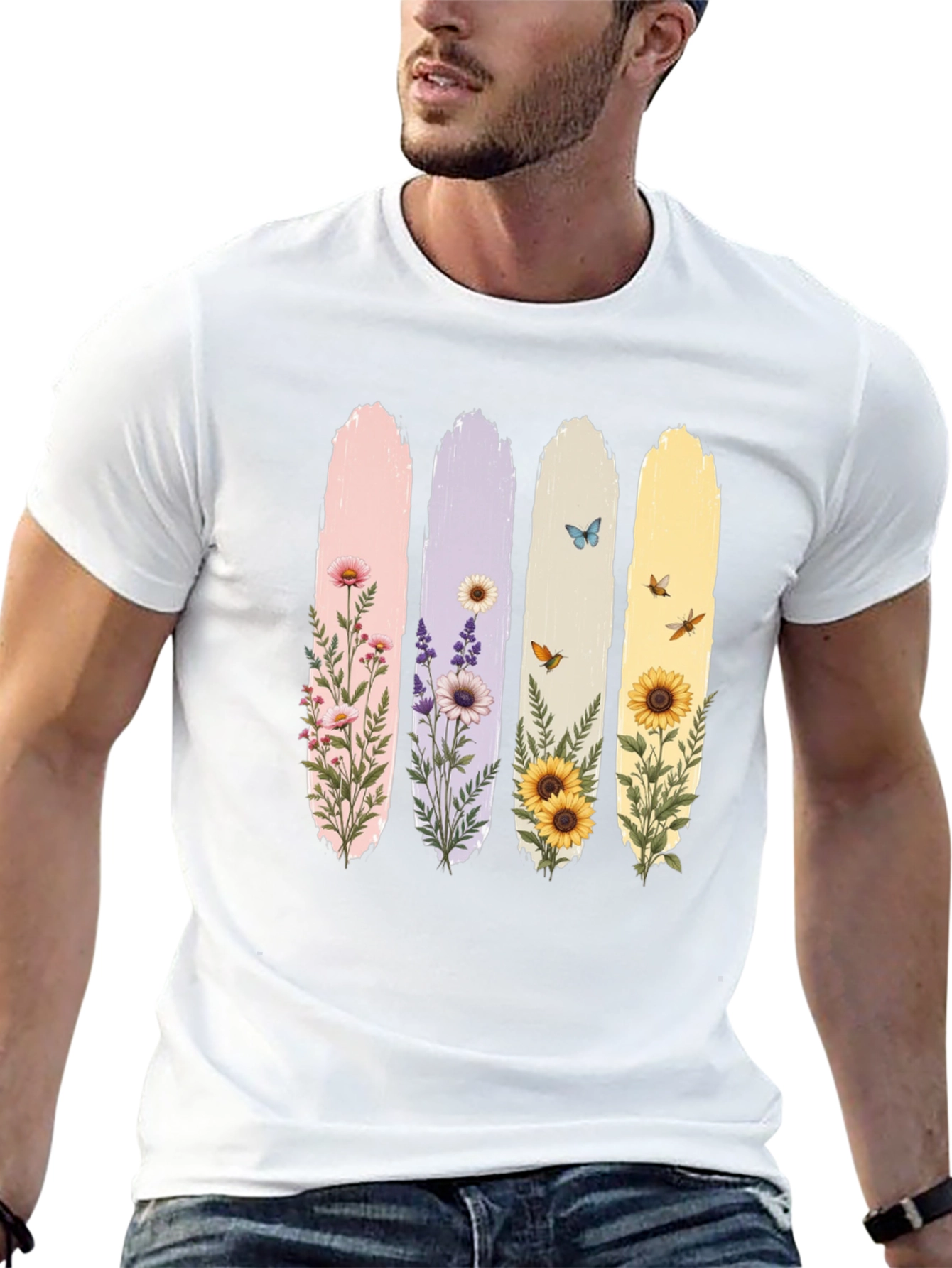 Floral Stripes Graphic Tee - Black Unisex T-Shirt