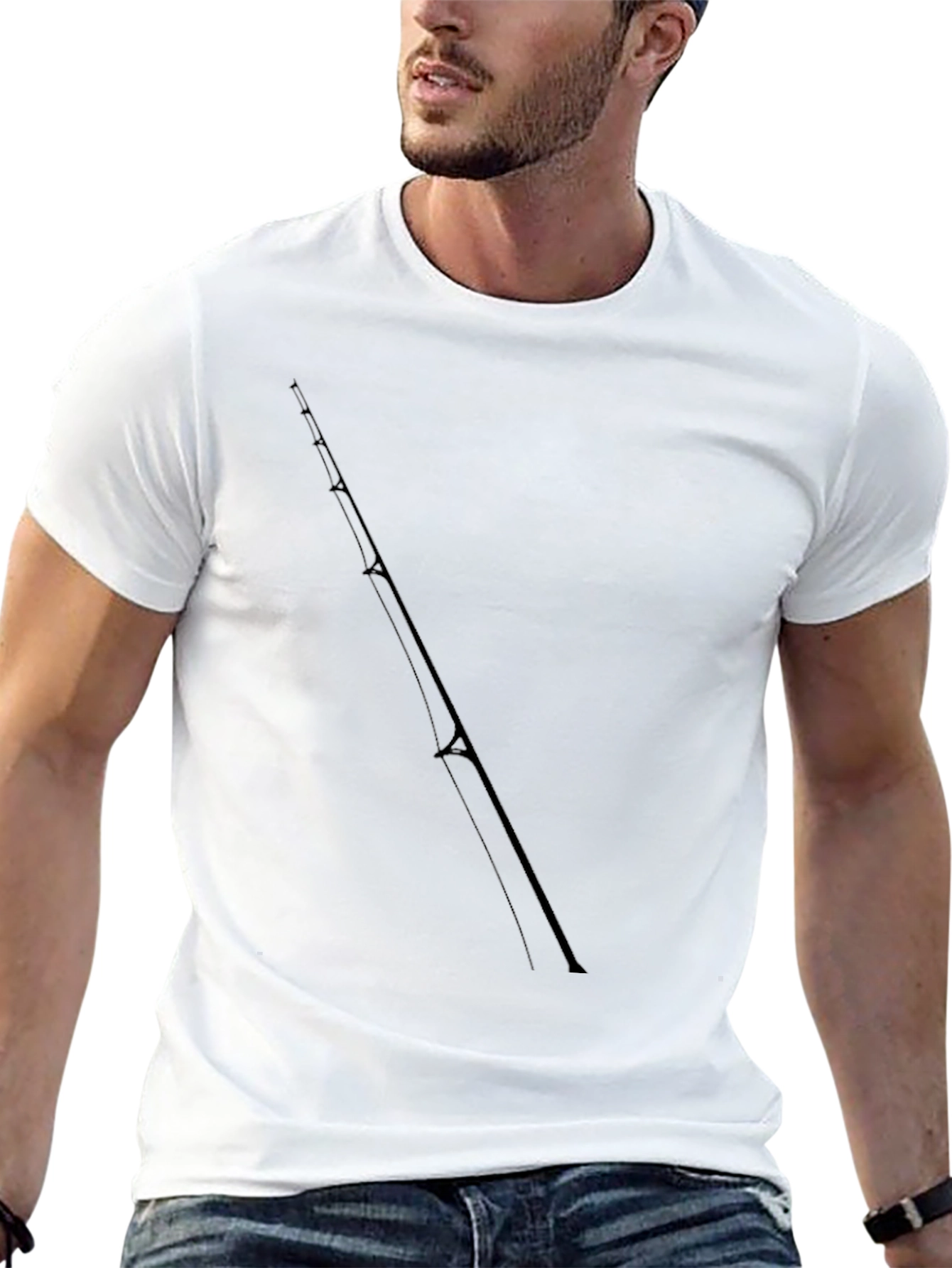Fishing Rod Graphic Tee - Black Cotton T-Shirt