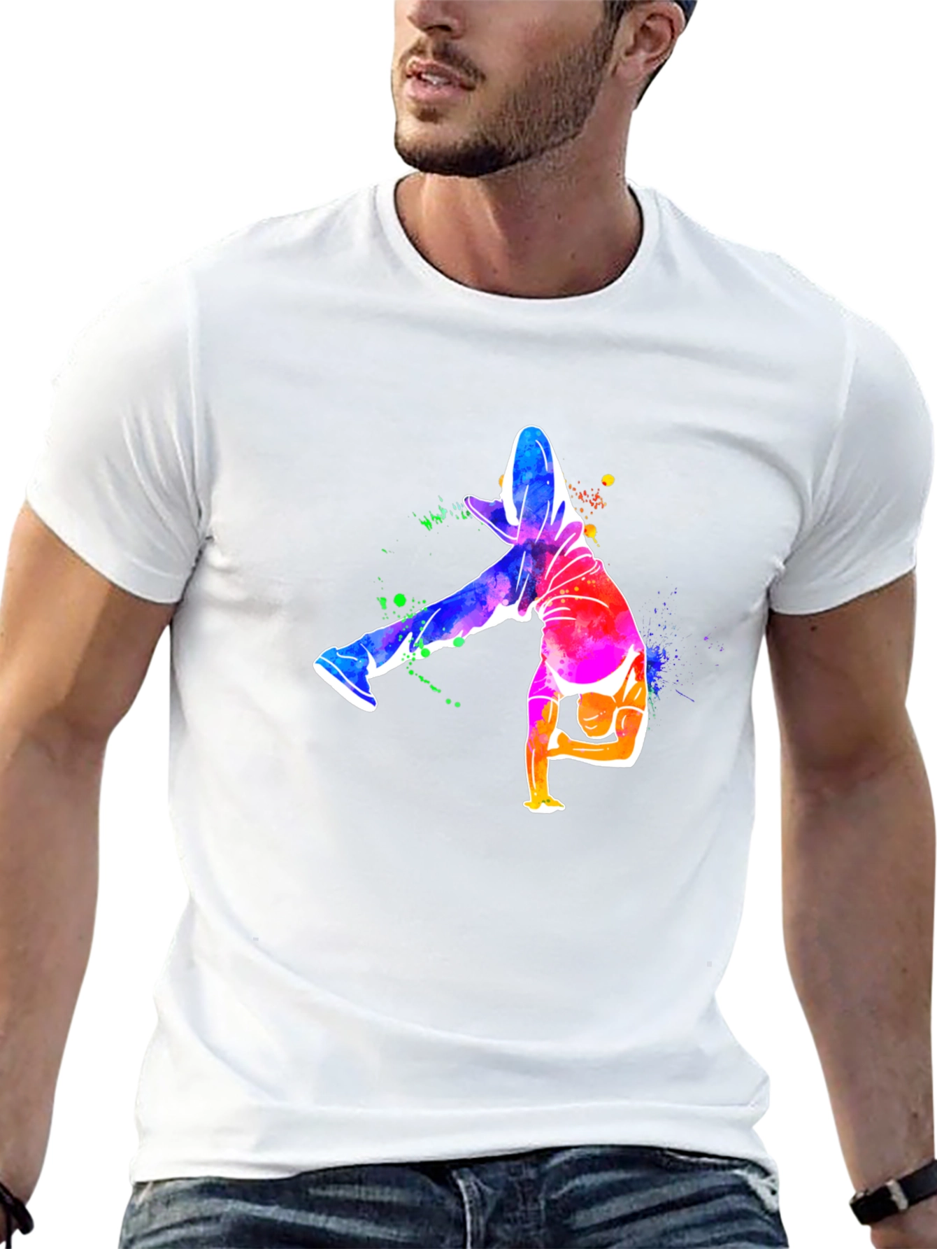 Vibrant Breakdance Graphic Tee - Mens Black T-Shirt