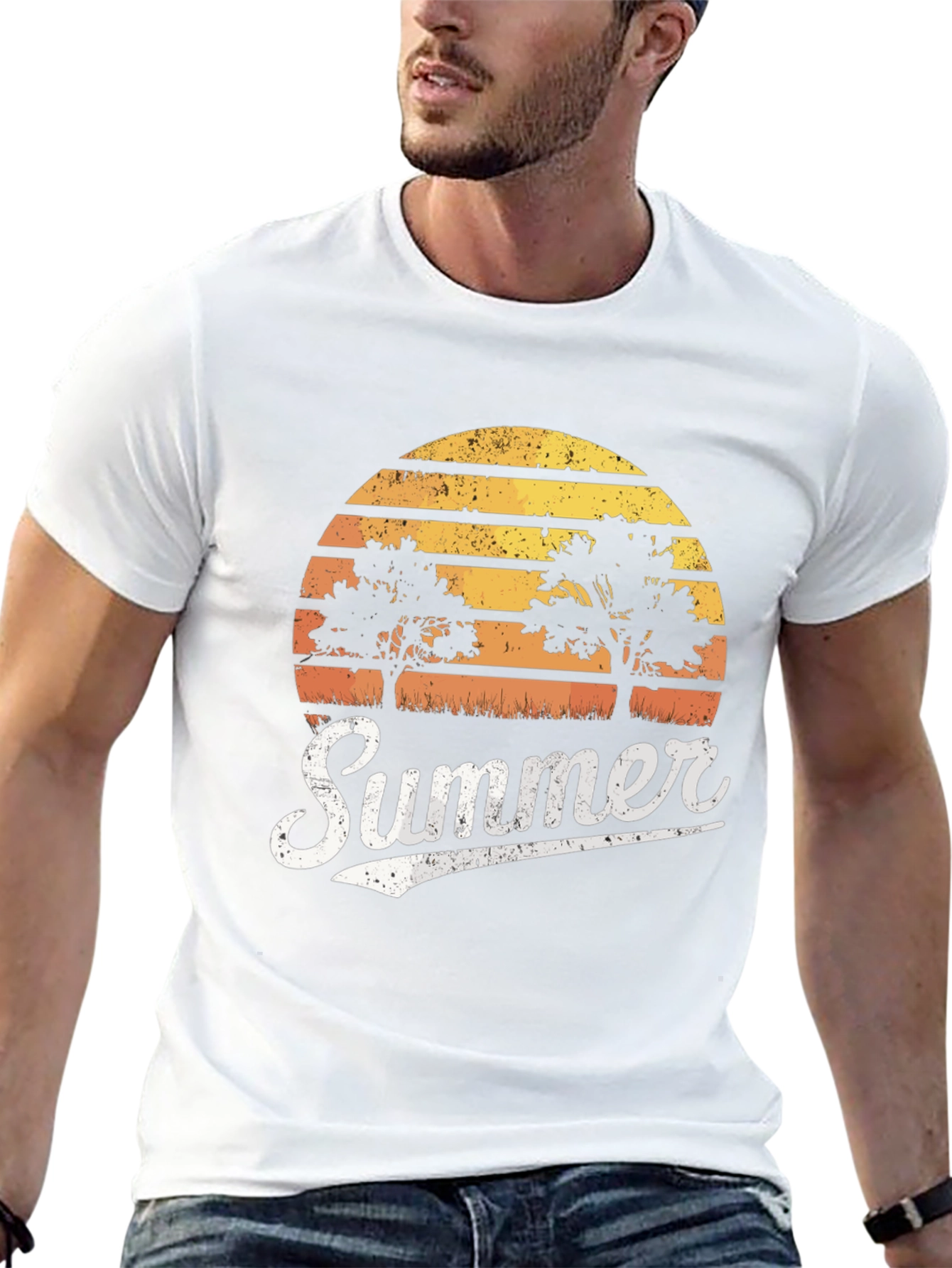 Retro Summer Sunset Tree Graphic T-Shirt