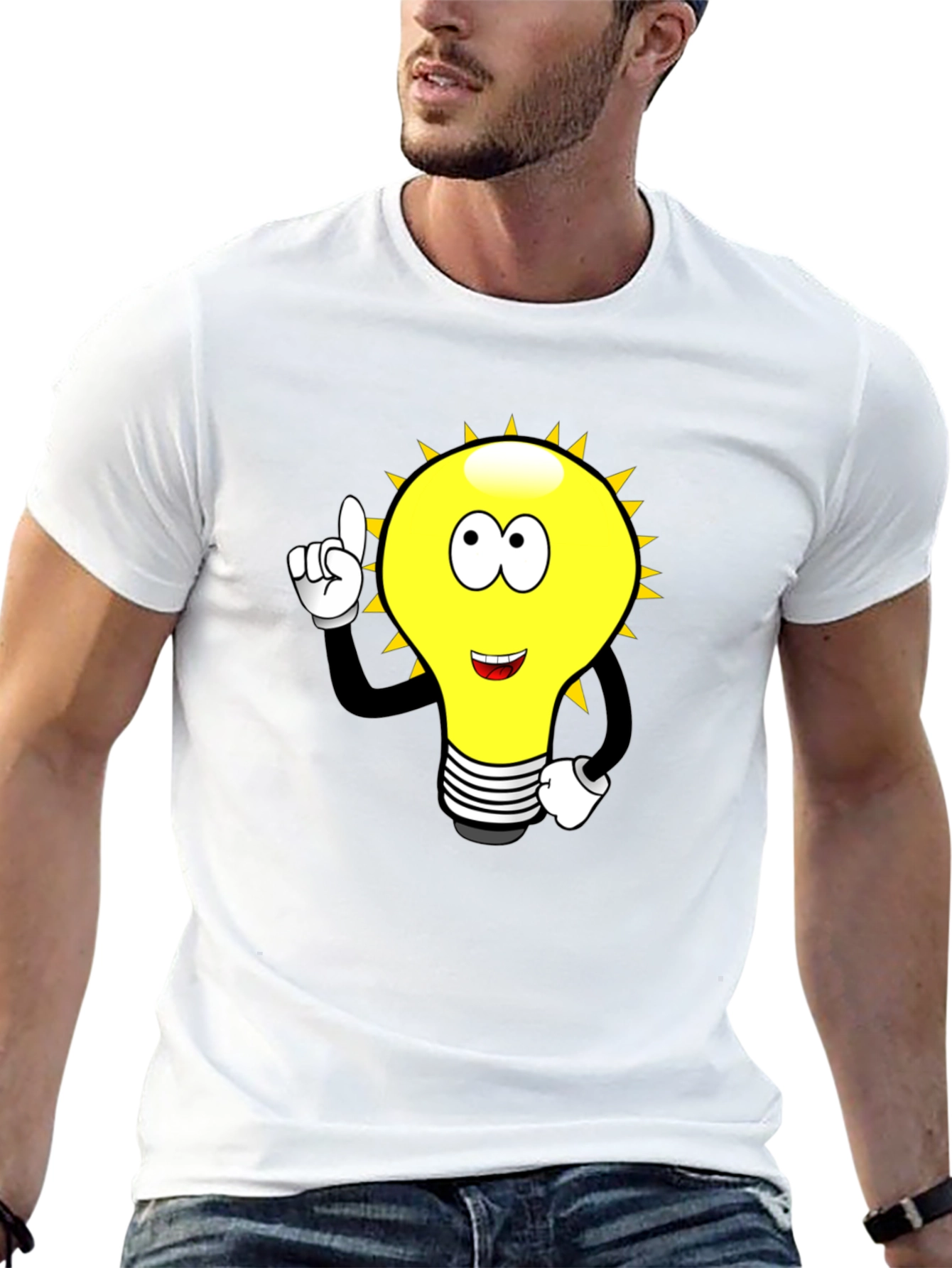 Cartoon Light Bulb Black T-Shirt