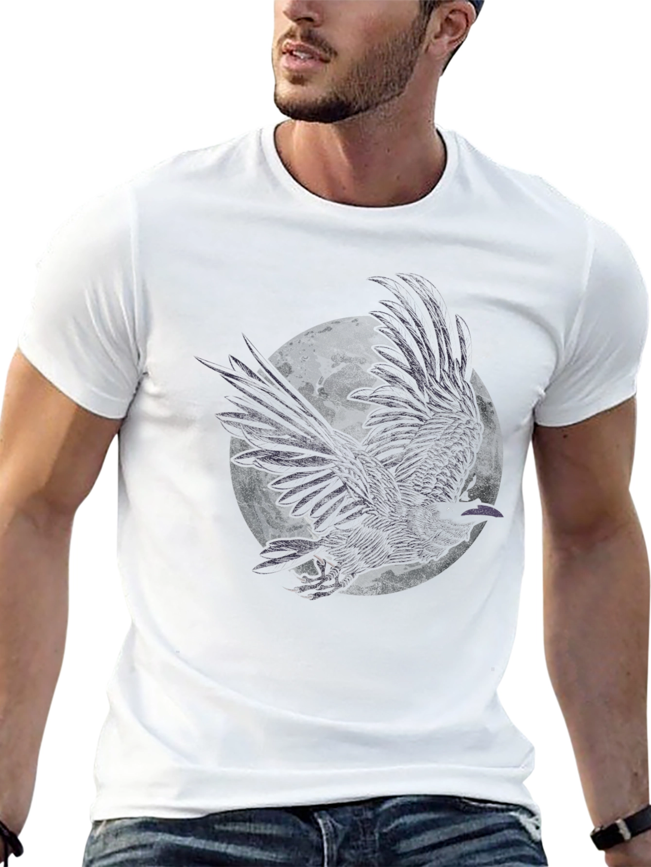 Raven Moon Graphic Tee - Black Cotton T-Shirt