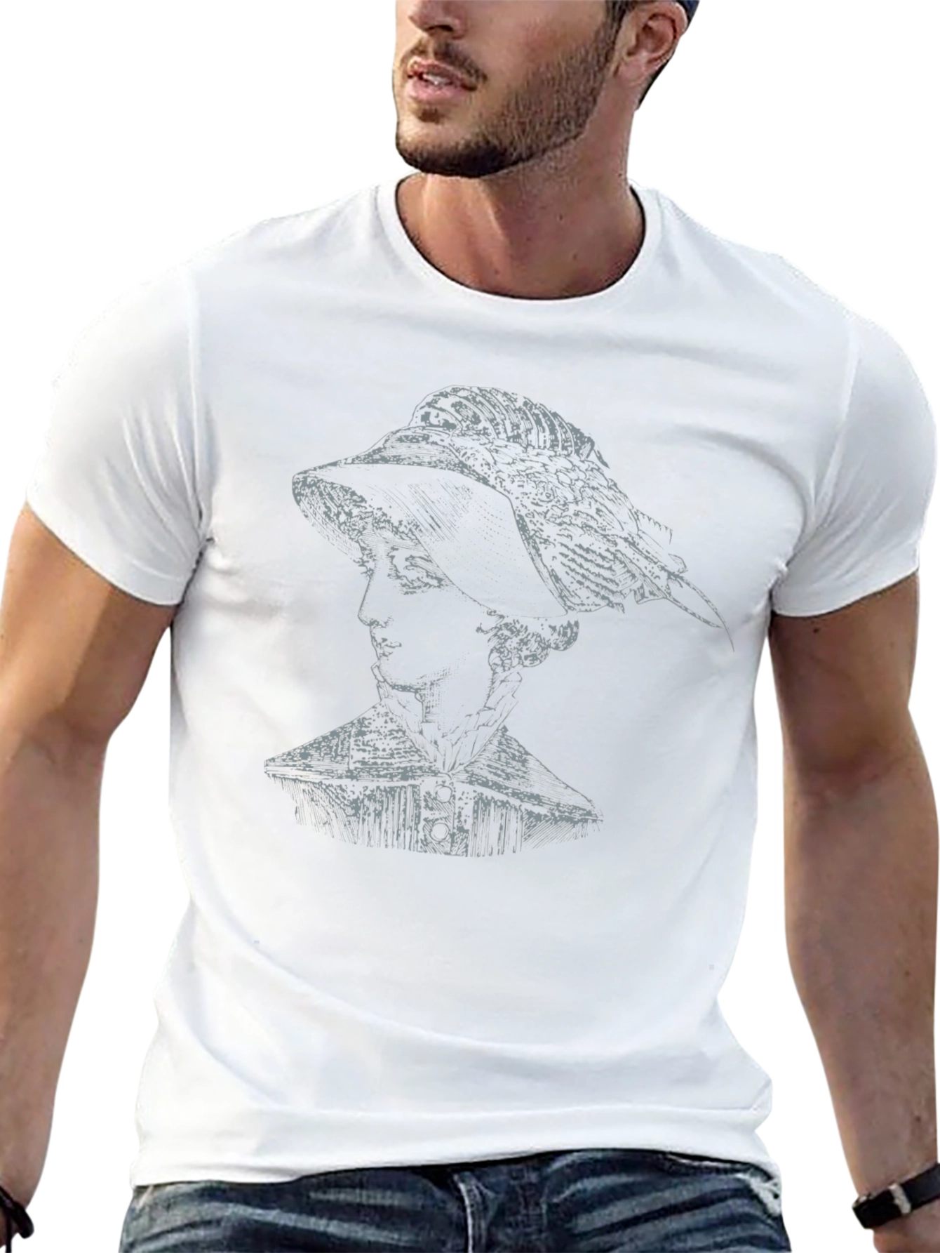 Elegant Woman Portrait Graphic Tee - Black