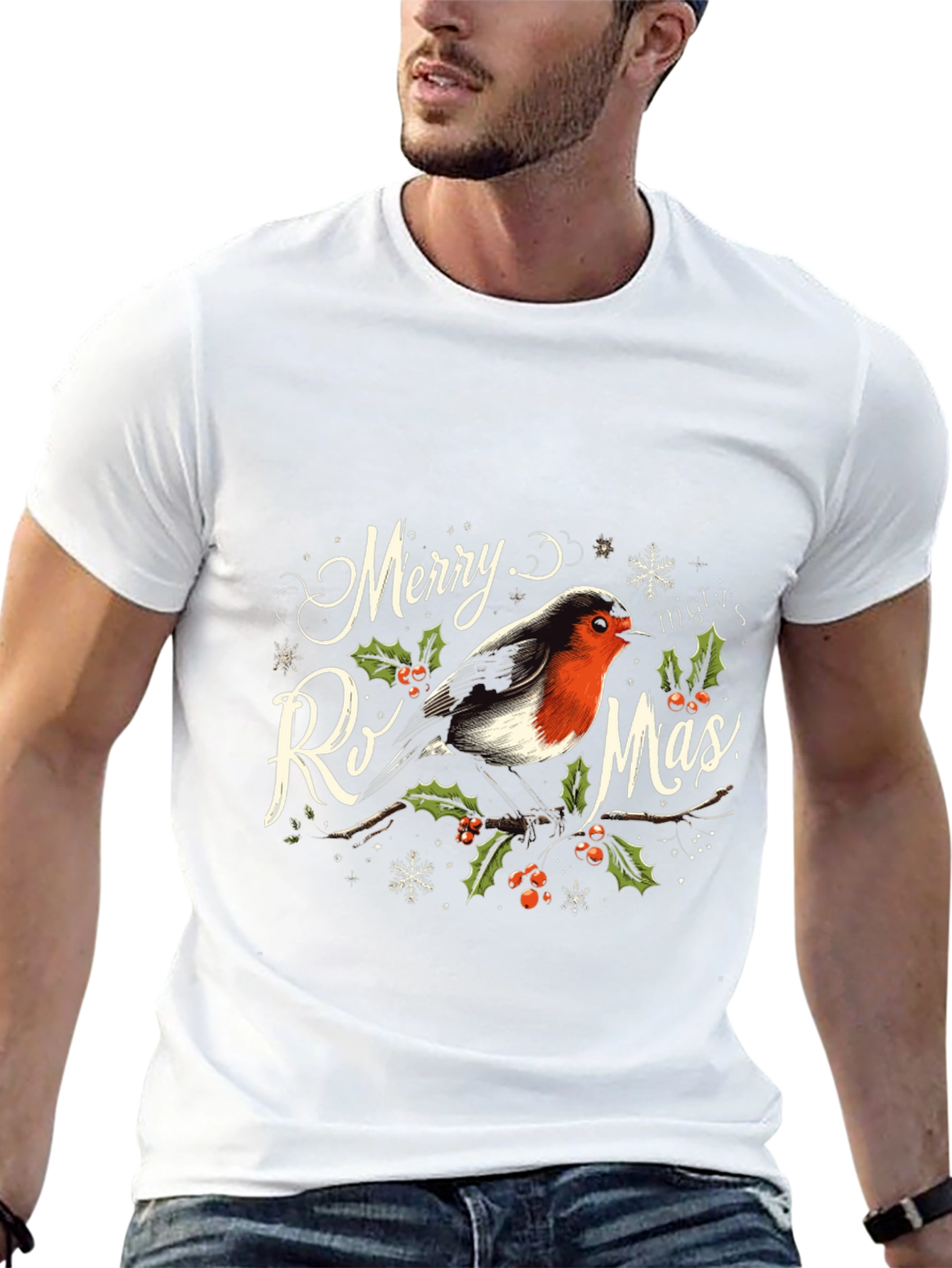 Merry Rismas T-Shirt - Holiday Bird Graphic
