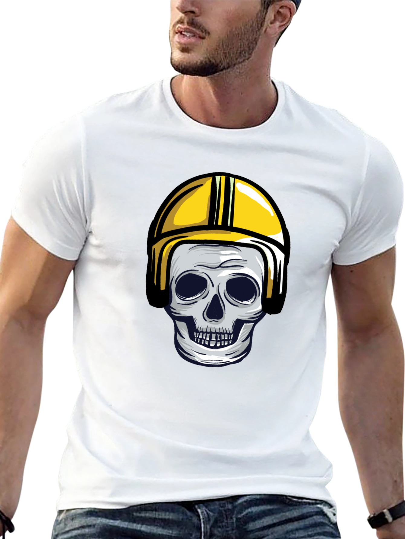 Skull in Yellow Helmet Graphic Tee