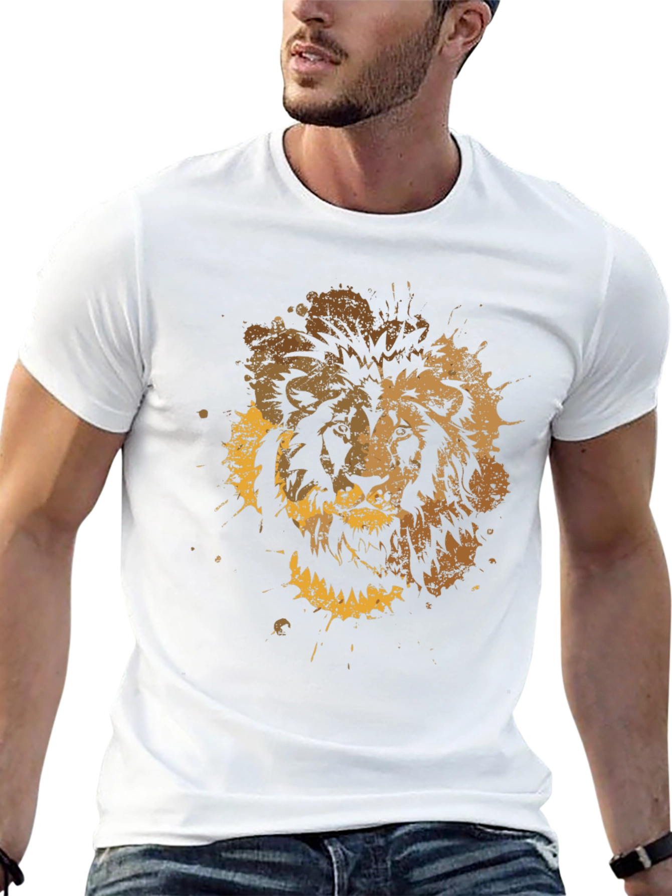 Lion Splatter Graphic Mens Black T-Shirt
