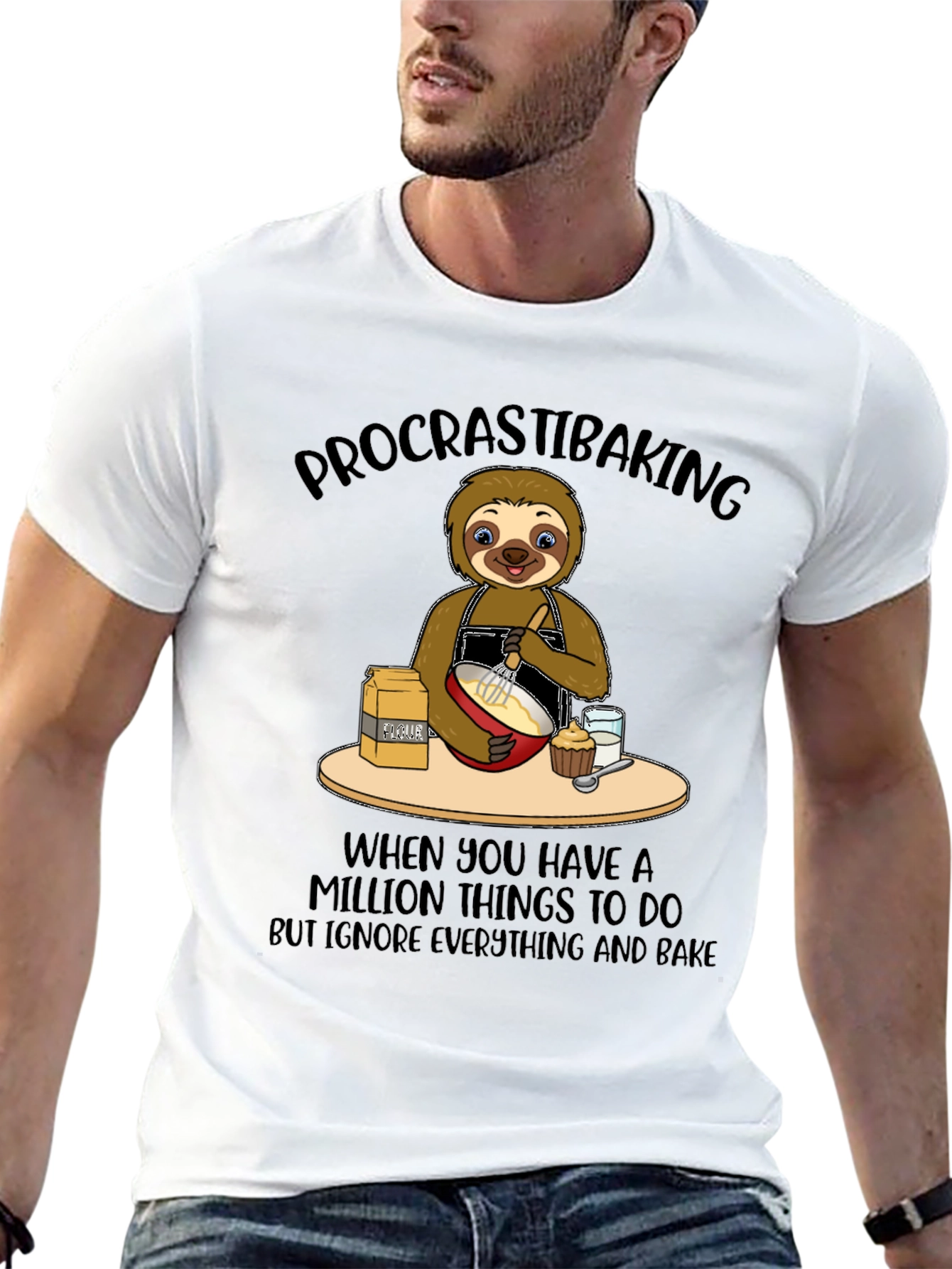 Procrastibaking Sloth Graphic T-Shirt