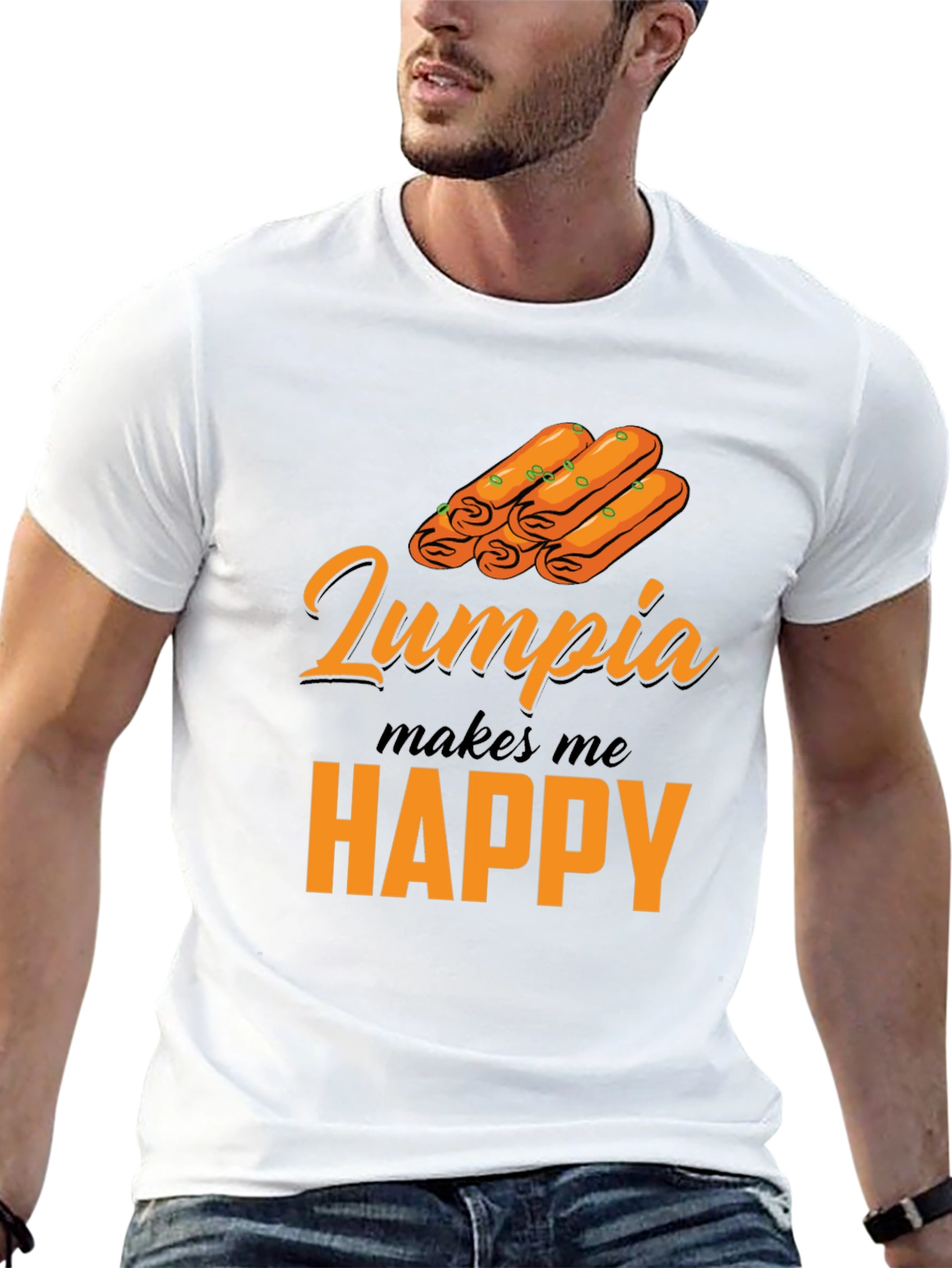 Lumpia Makes Me Happy T-Shirt - Novelty Foodie Tee