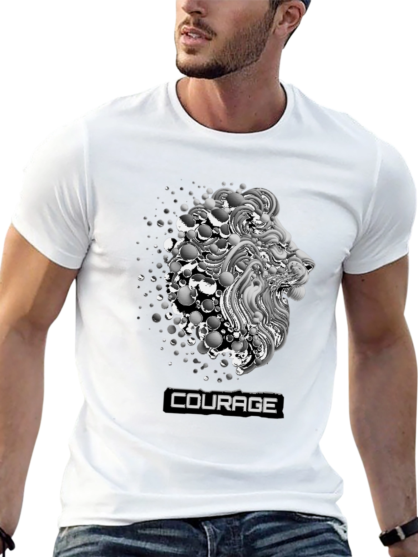Lion Head Courage Graphic Print Tee